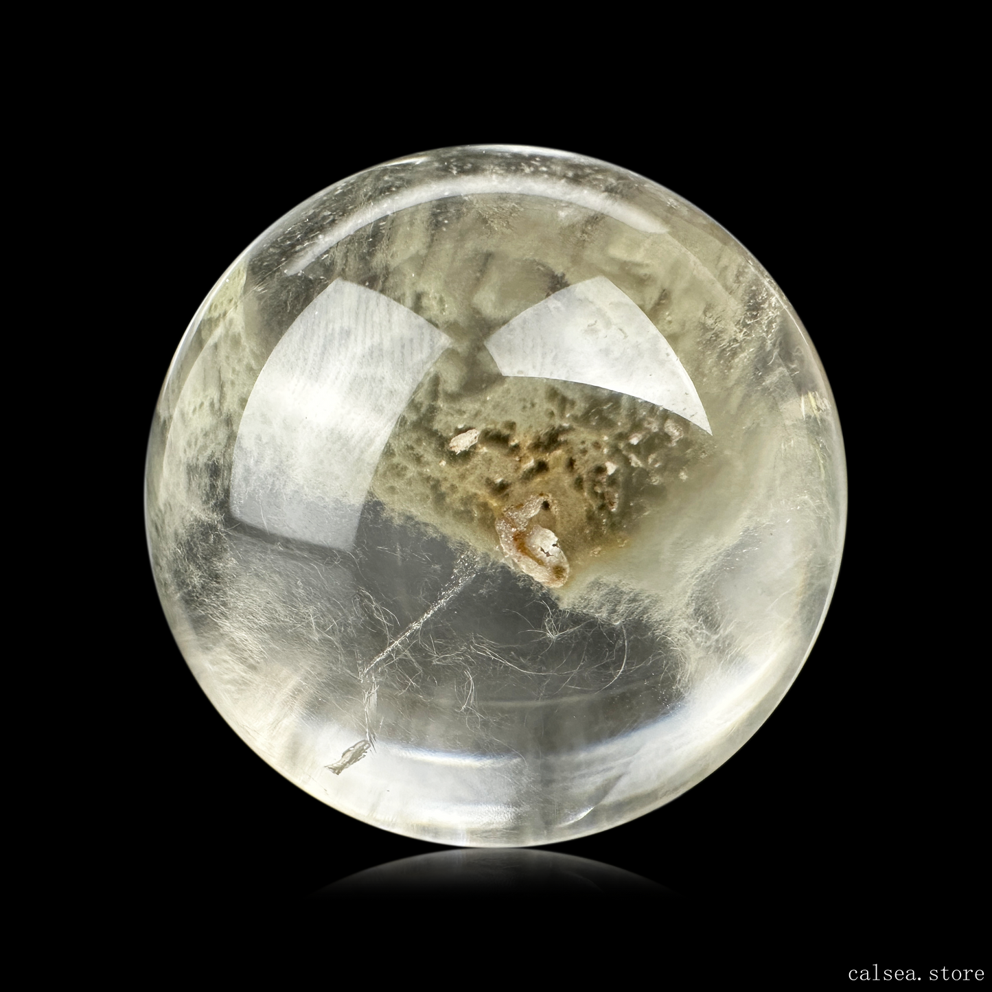 Sliver Rabbit Fur Rutile Sphere Rutilated Quartz Crystal Healing Hand Carved Sphere/Ball