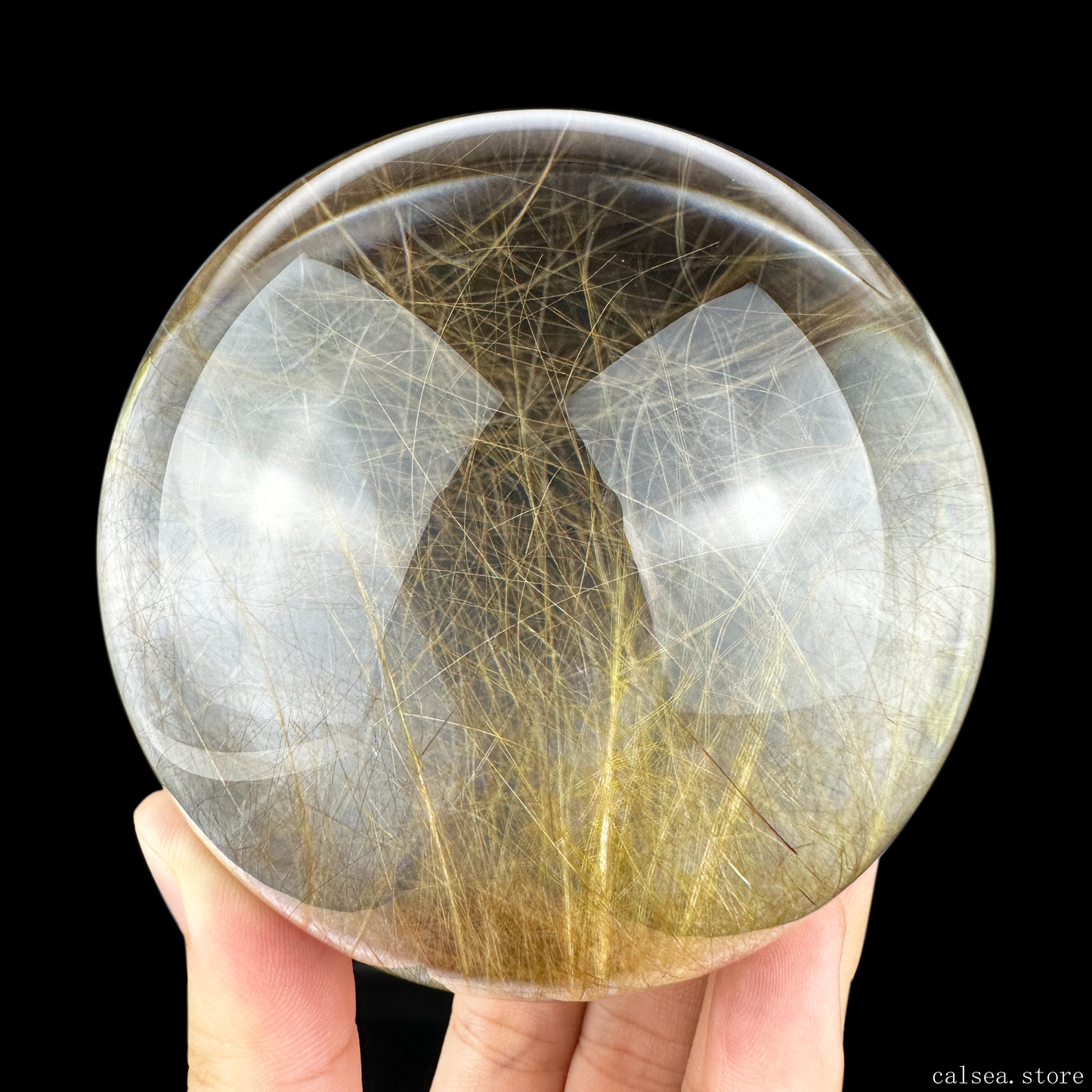 3.6''Awesome Golden Rutilated Sphere Crystal Healing Hand Carved Blonde Crystal Sphere/Ball AAA Level Crystal