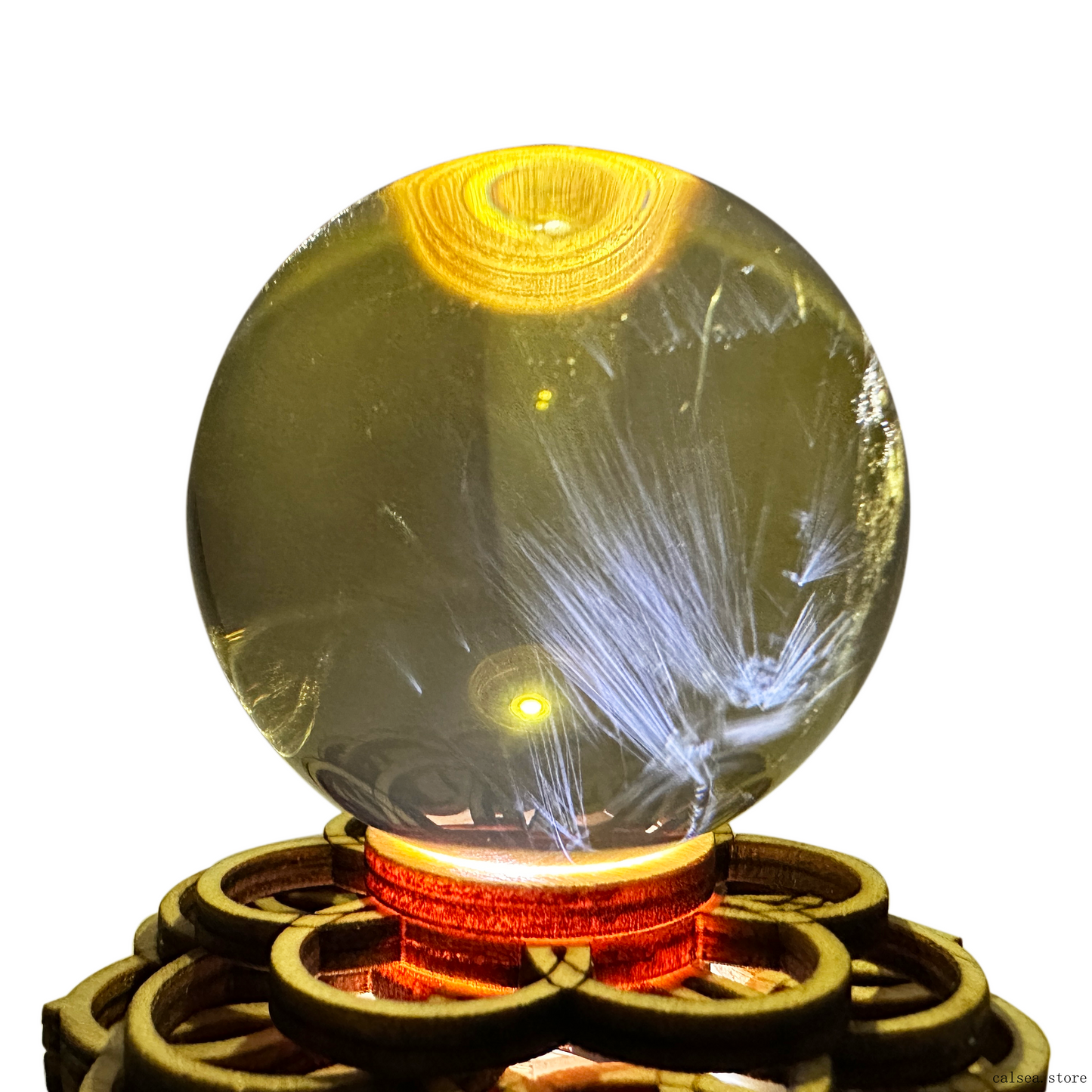 Unique Citrine With Blue Needle/Angel Feathers Sphere Crystal Healing Sphere/Ball