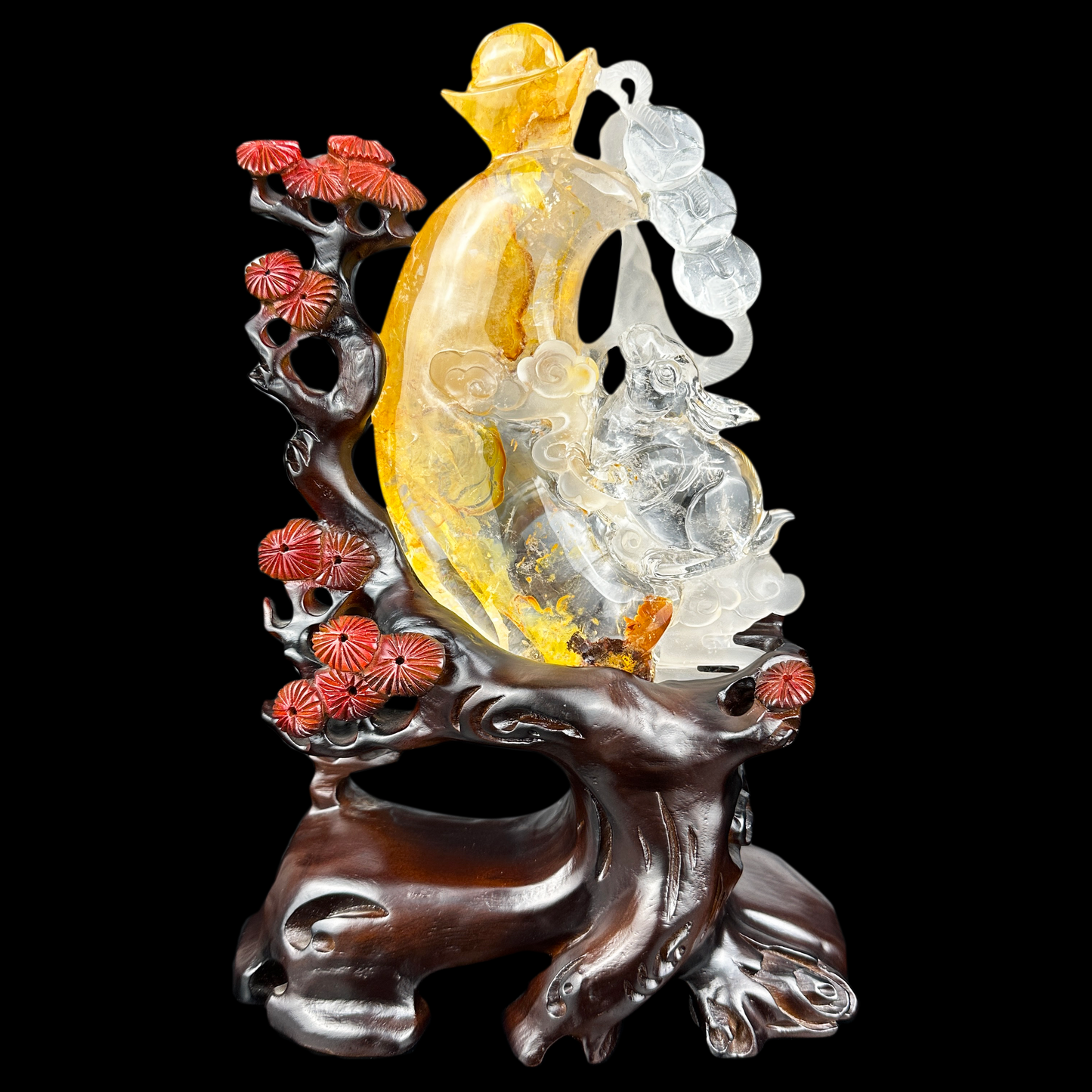 Awesome Goldenhealer Jade Rabbit Sculpture Crystal Healing Hand Carved