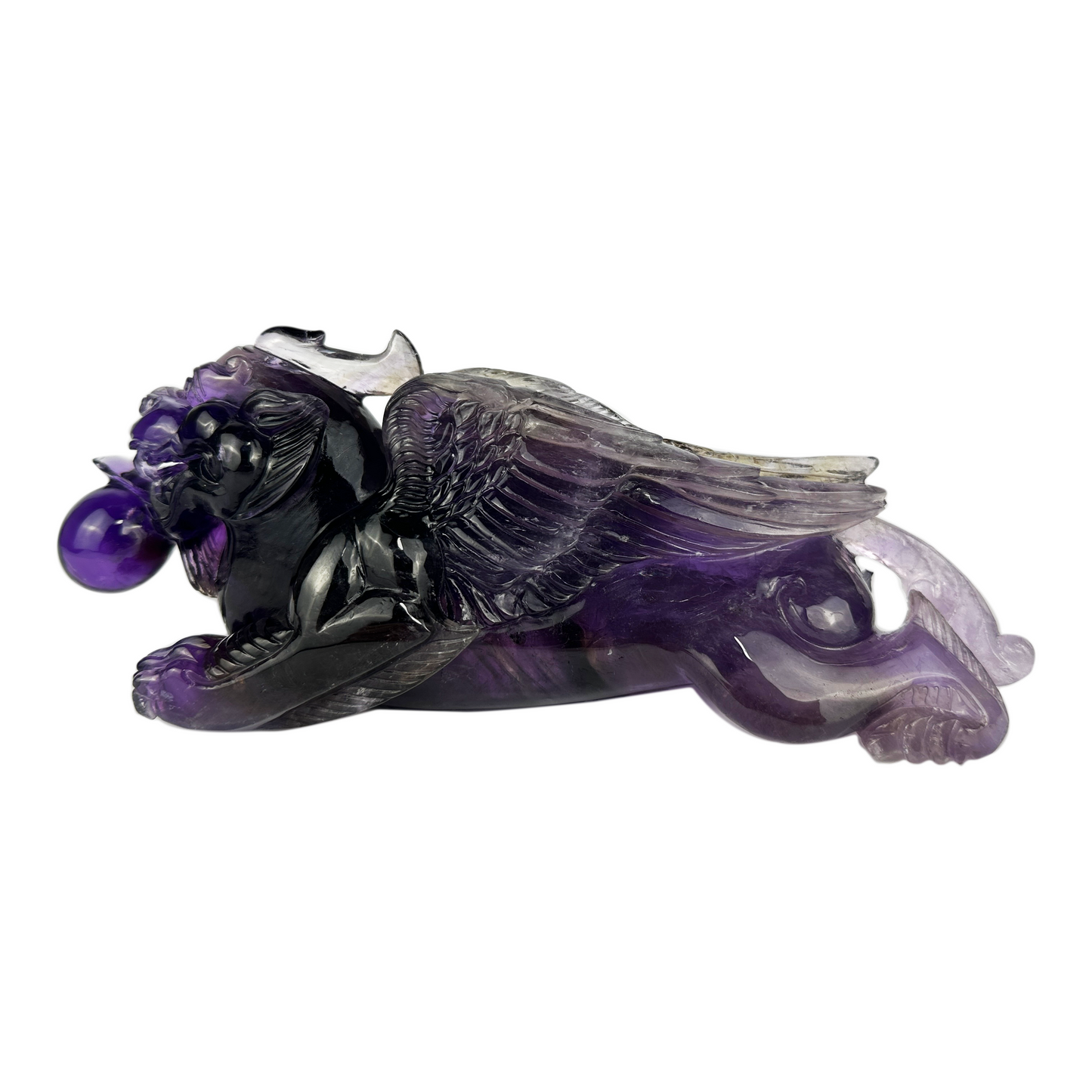 Dark Amethyst PIXIU Sculpture Crystal Healing Hand Carved