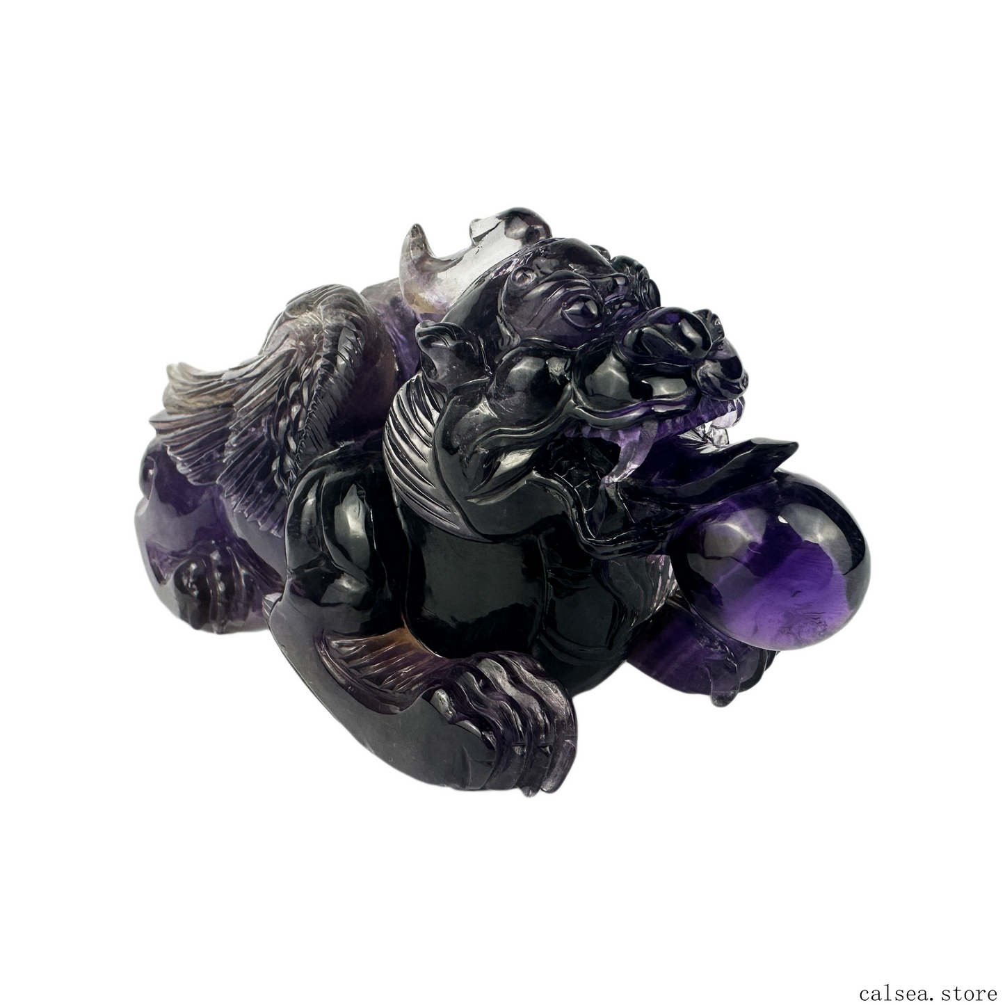 Dark Amethyst PIXIU Sculpture Crystal Healing Hand Carved