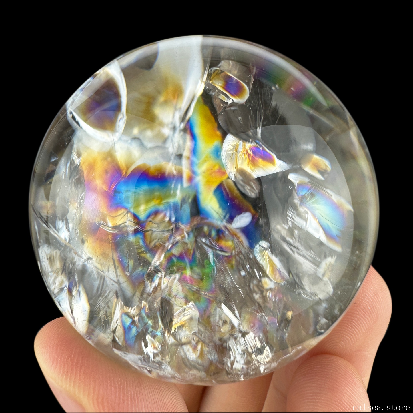 Awesome Rainbow Clearquartz Sphere Crystal Healing Hand Carved Sphere/Ball