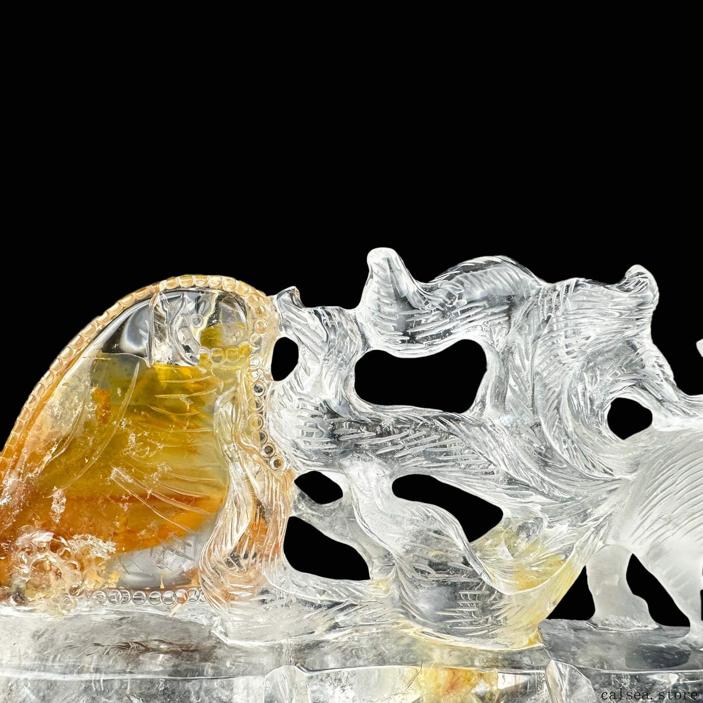 Golden Healer Nine-Tailed Fox Sculpture Crystal Healing Hand Carved Crystal