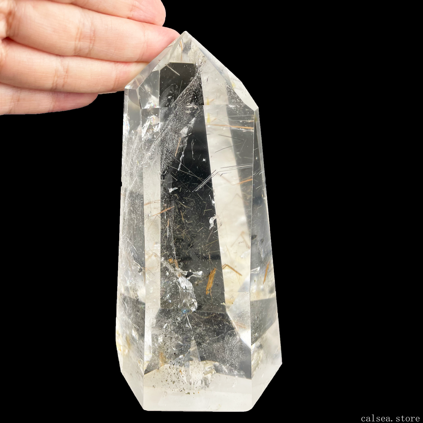 Silver And Golden Rutile Tower Rutilated Quartz Crystal Healing Hand Carved Tower/Point