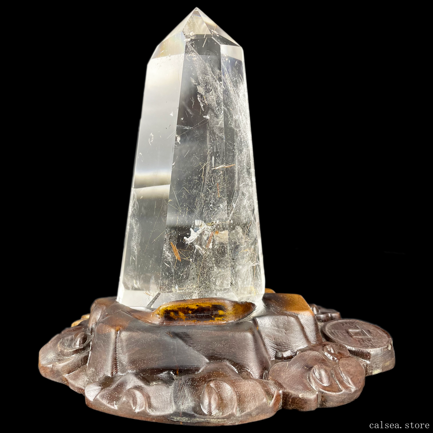 Silver And Golden Rutile Tower Rutilated Quartz Crystal Healing Hand Carved Tower/Point