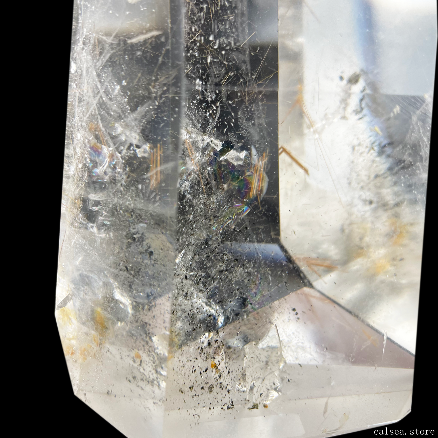 Silver And Golden Rutile Tower Rutilated Quartz Crystal Healing Hand Carved Tower/Point