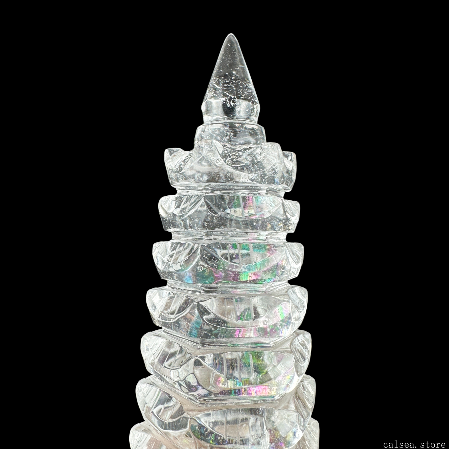 Big Rainbow Clearquartz WenChang Tower Crystal Healing Hand Carved