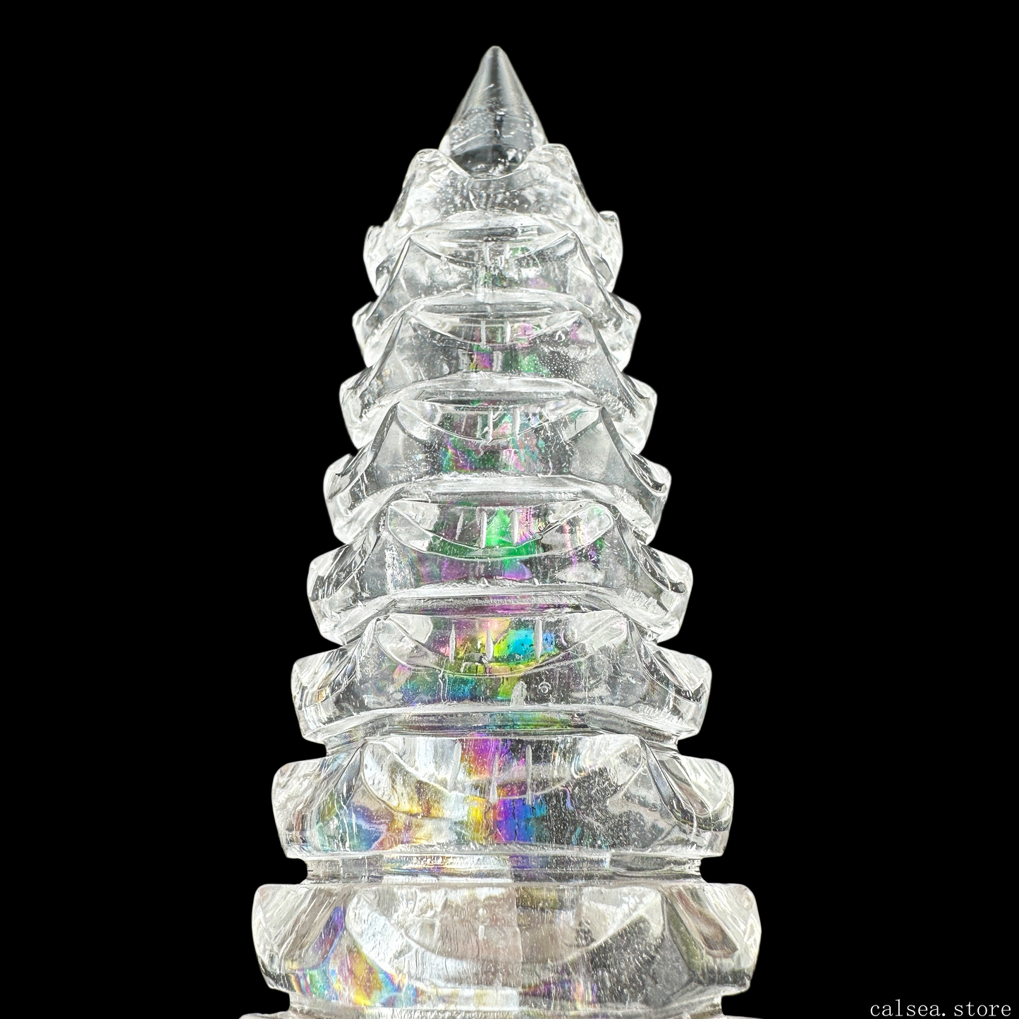 Big Rainbow Clearquartz WenChang Tower Crystal Healing Hand Carved