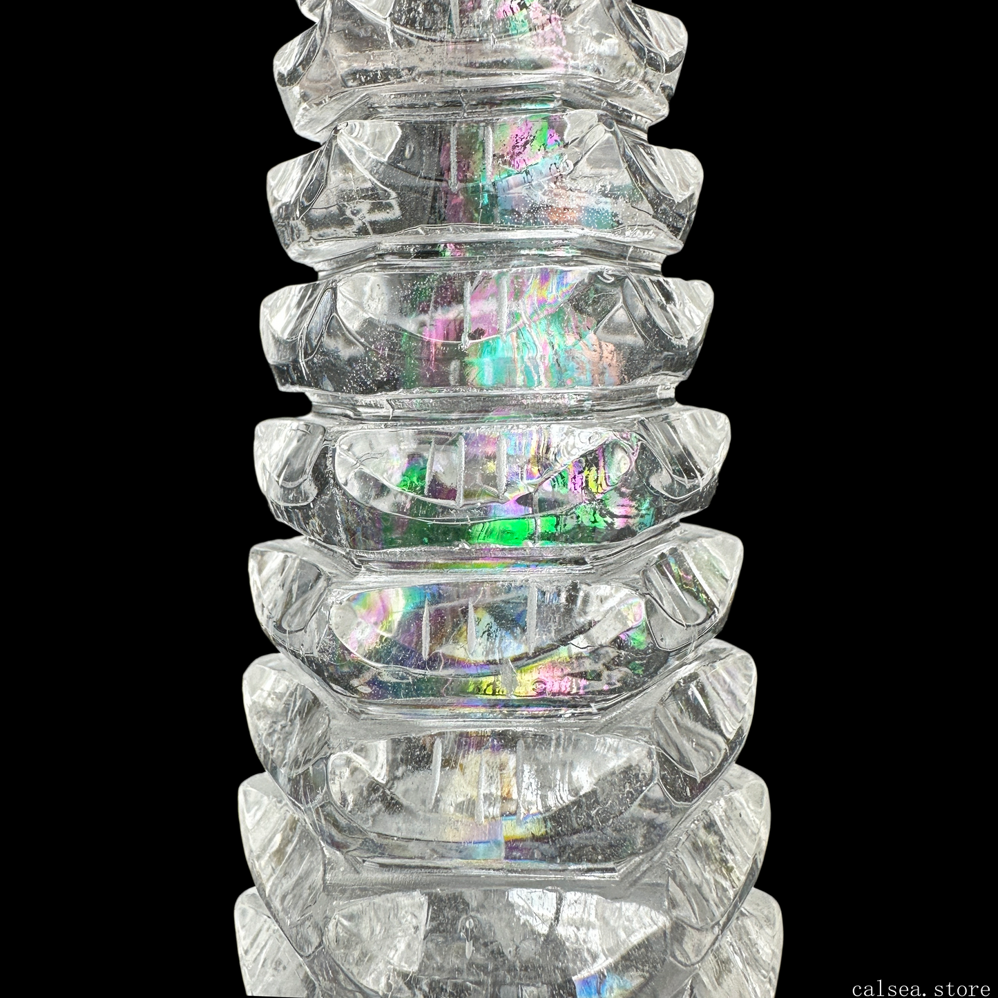 Big Rainbow Clearquartz WenChang Tower Crystal Healing Hand Carved