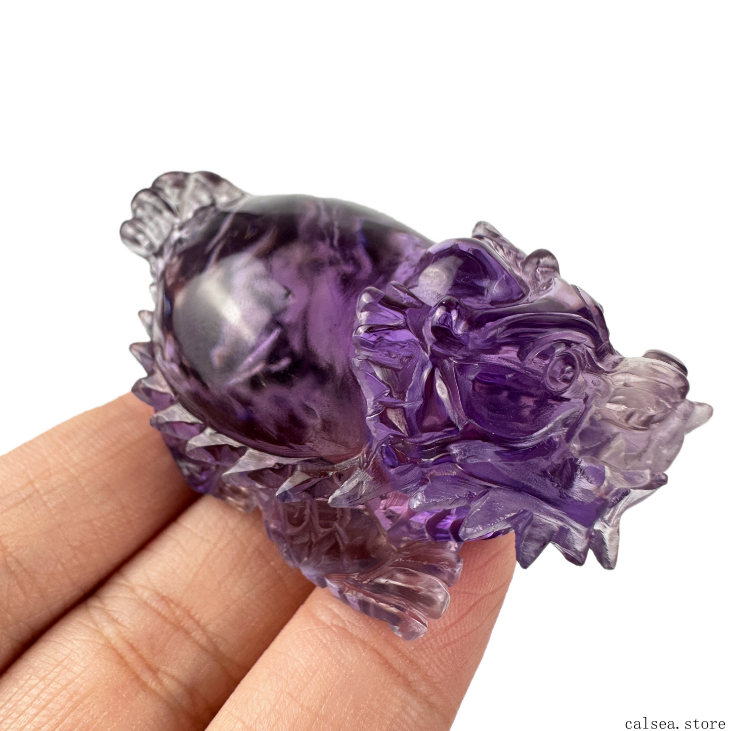 Dark Amethyst Dragon Turtle Sculpture Crystal Healing Hand Carved