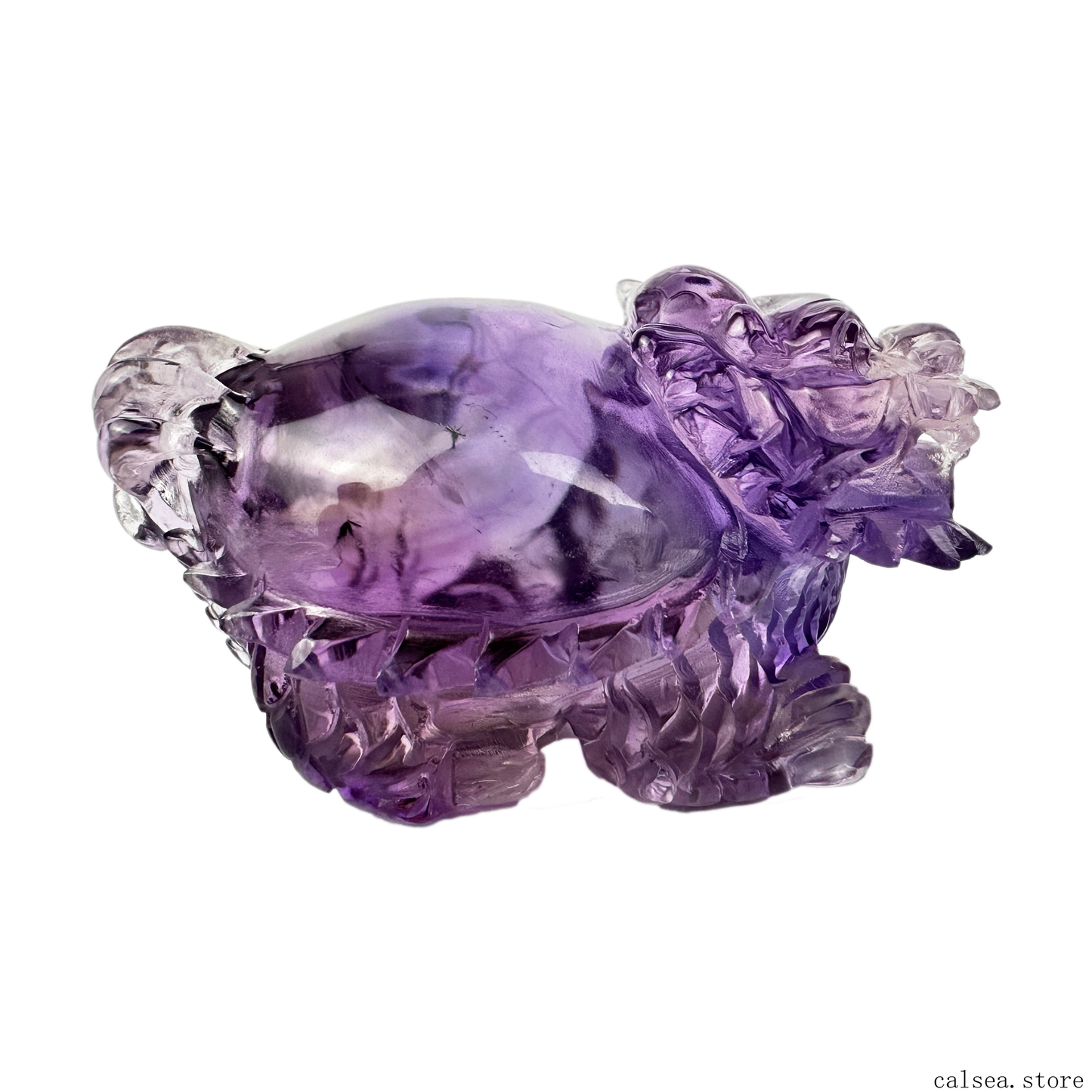 Dark Amethyst Dragon Turtle Sculpture Crystal Healing Hand Carved