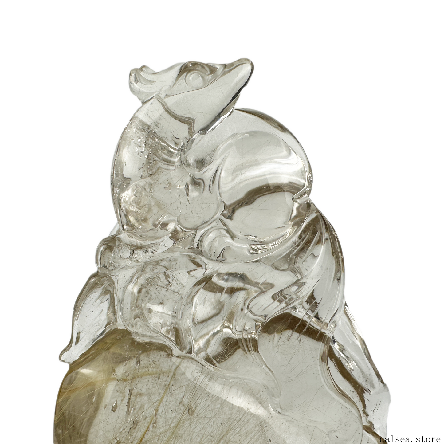 Golden Rutile Nine-Tails Fox Sculpture Golden Rutilated Crystal Crystal Healing Hand Carved