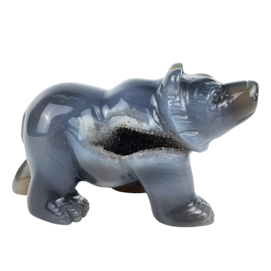 Druse Agate Bear Sculpture Crystal Healing Hand Carved