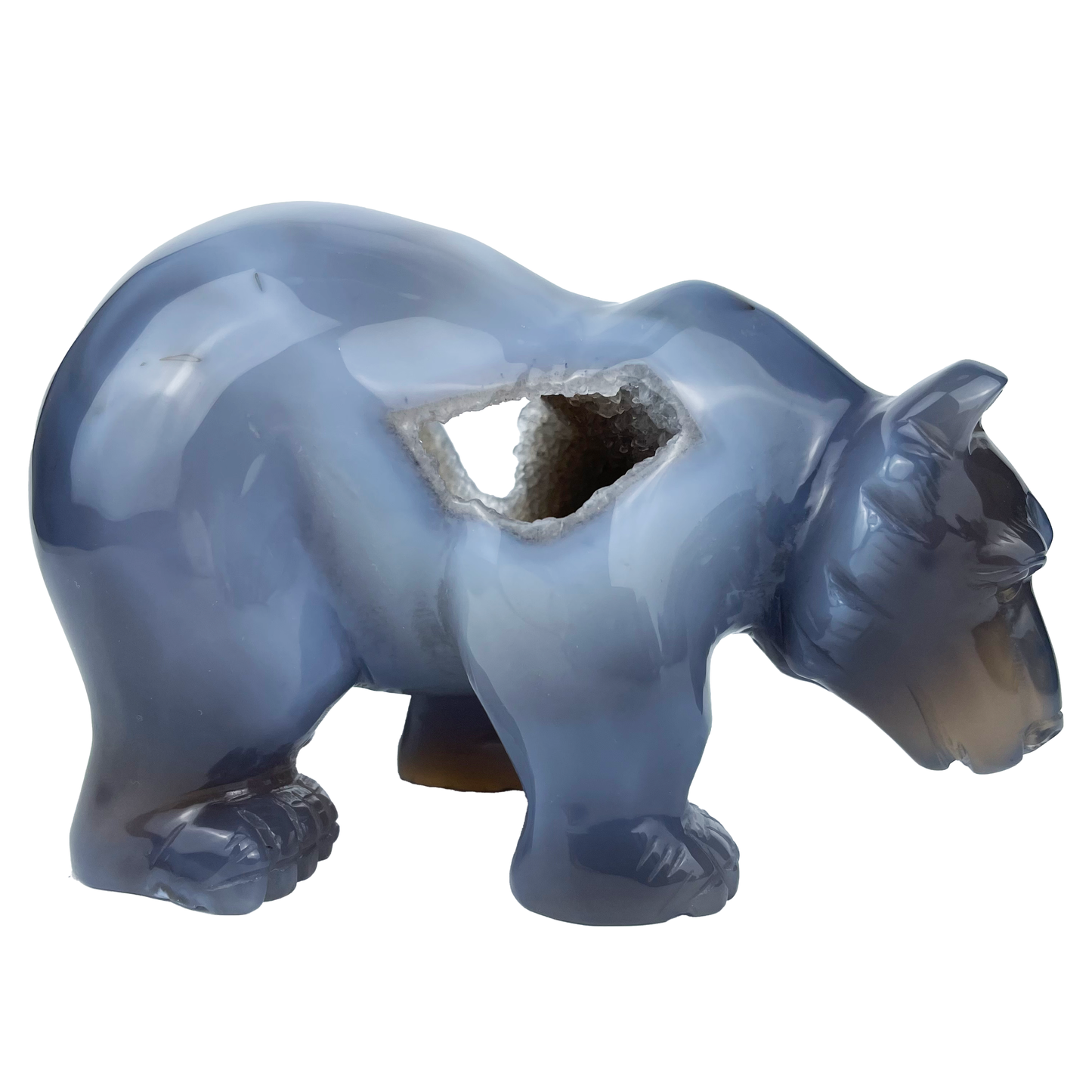 Druse Agate Bear Sculpture Crystal Healing Hand Carved