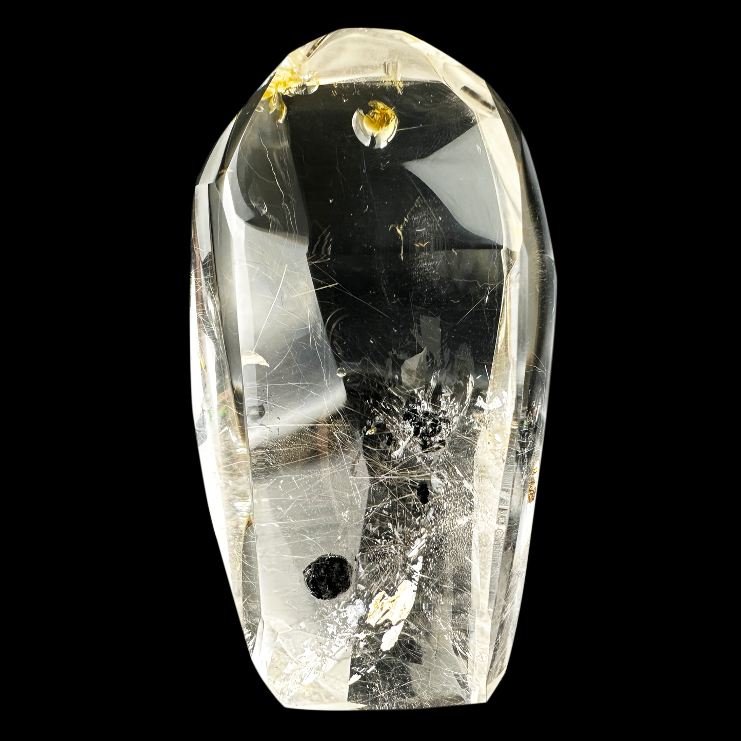 Silver Rutile With Black Mica Freeform Rutilated Crystal Healing Hand Carved