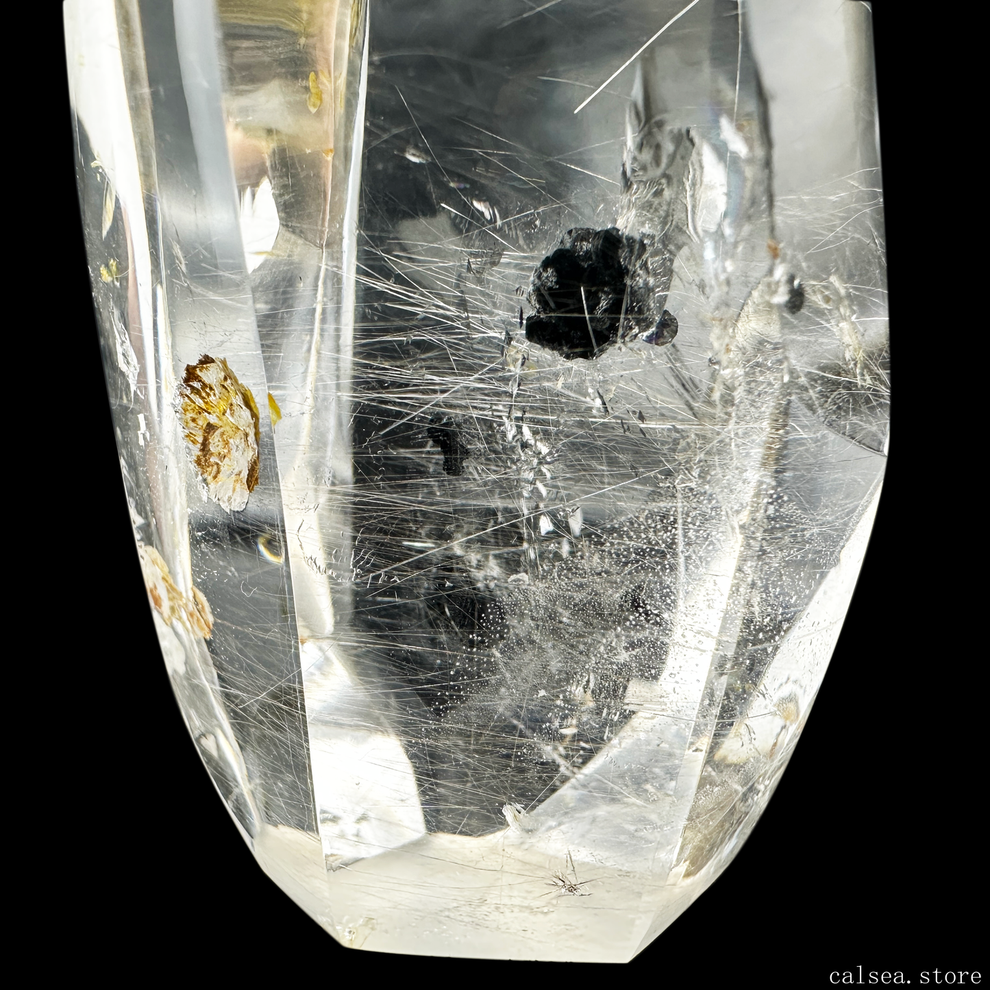 Silver Rutile With Black Mica Freeform Rutilated Crystal Healing Hand Carved