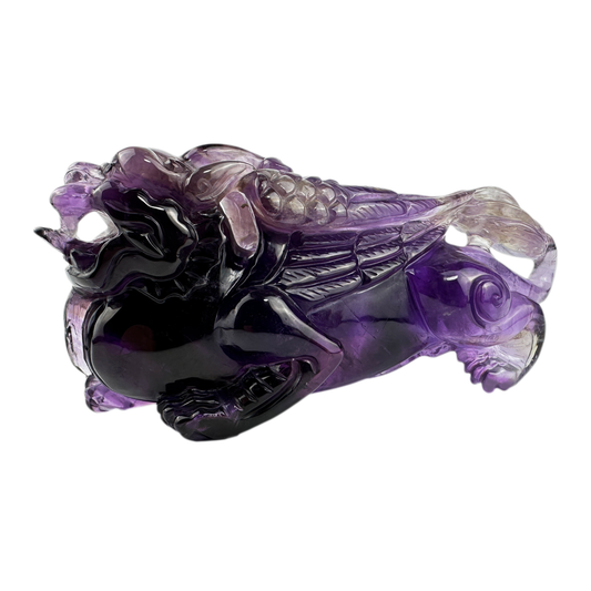 Dark Amethyst PIXIU Sculpture Crystal Healing Hand Carved