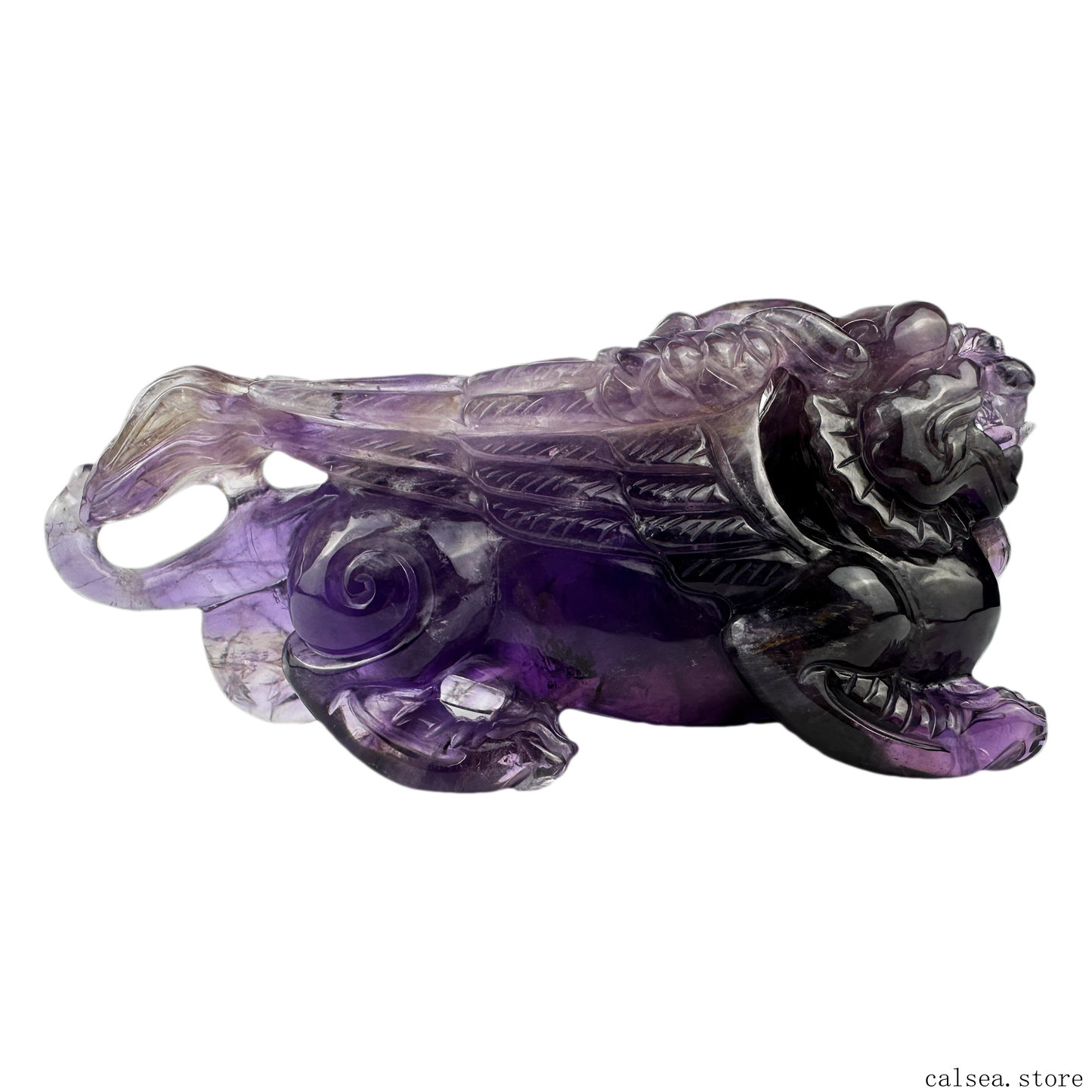 Dark Amethyst PIXIU Sculpture Crystal Healing Hand Carved