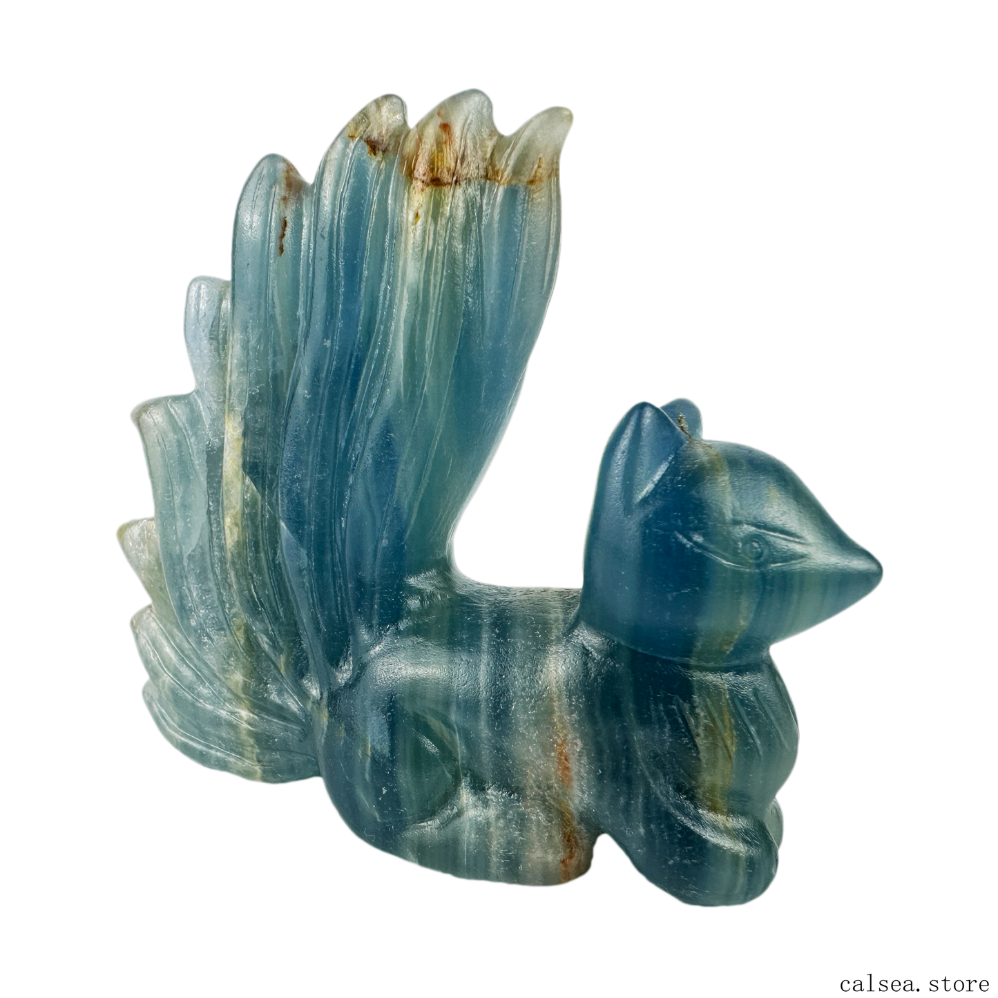 Blue Onyx Nine Tail Fox Gemstone Crystal Healing Hand Carved Crystal Sculpture