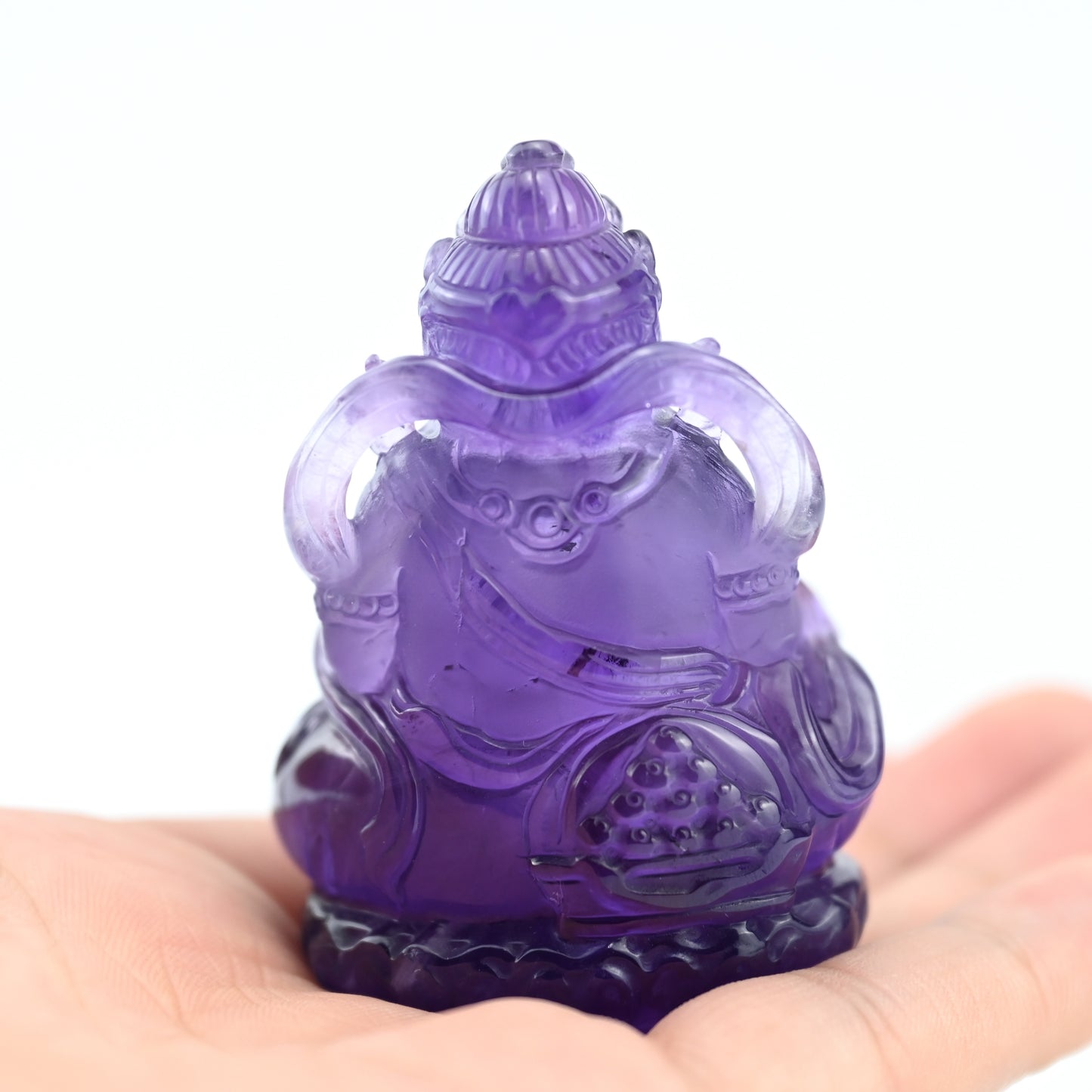 Dark Amethyst God Of Wealth Sculpture Crystal Healing Hand Carved