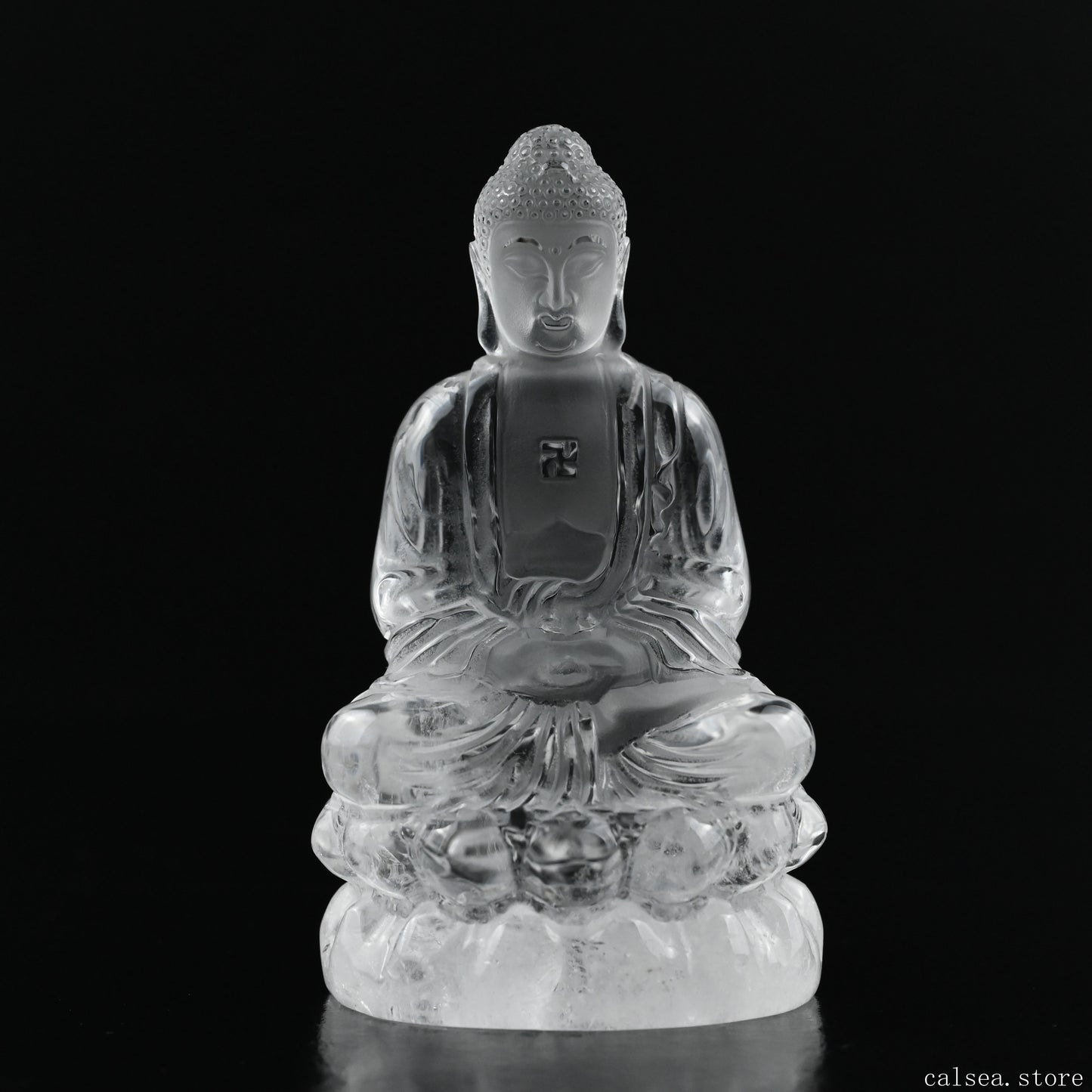 Clearquartz Shakyamuni Buddha Sculpture Crystal Healing Hand Carved