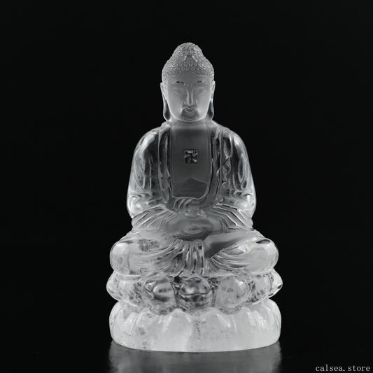 Clearquartz Shakyamuni Buddha Sculpture Crystal Healing Hand Carved