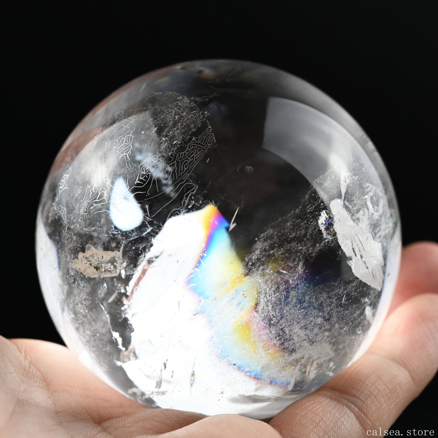 2.76''Stunning Rainbow Clearquartz Sphere Crystal Healing Hand Carved Sphere/Ball