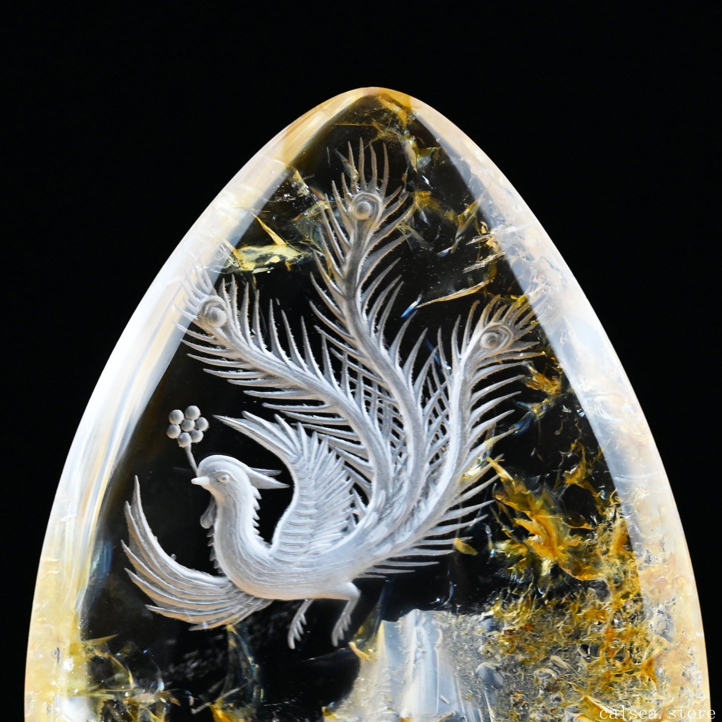 Awesome Goldenhealer Phoenix Teardrop Sculpture Crystal Healing Hand Carved