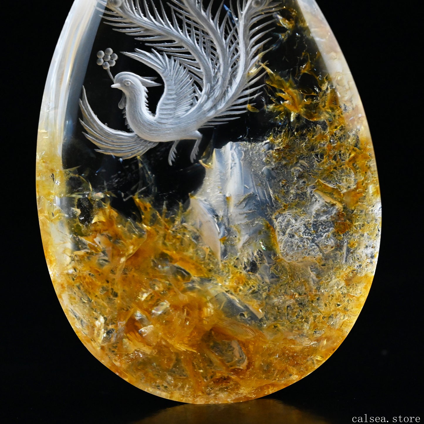 Awesome Goldenhealer Phoenix Teardrop Sculpture Crystal Healing Hand Carved