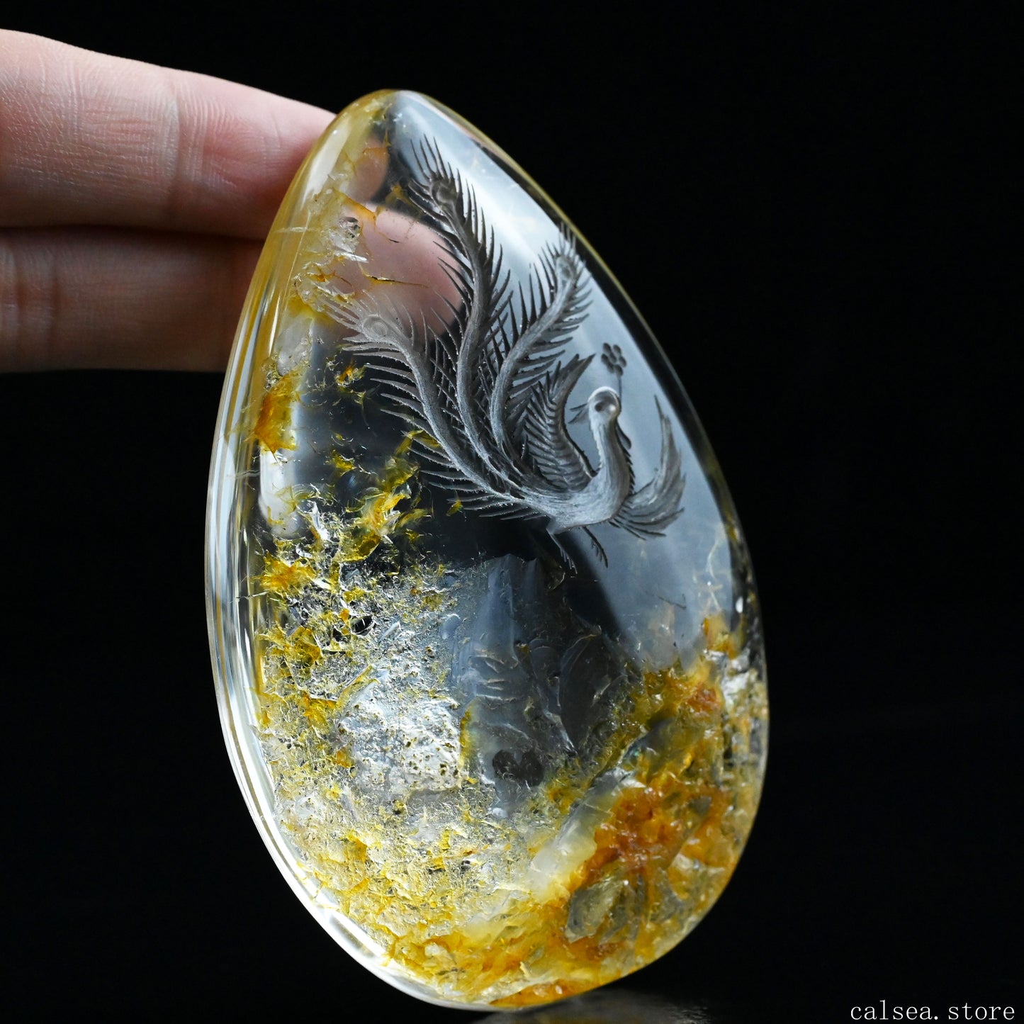 Awesome Goldenhealer Phoenix Teardrop Sculpture Crystal Healing Hand Carved