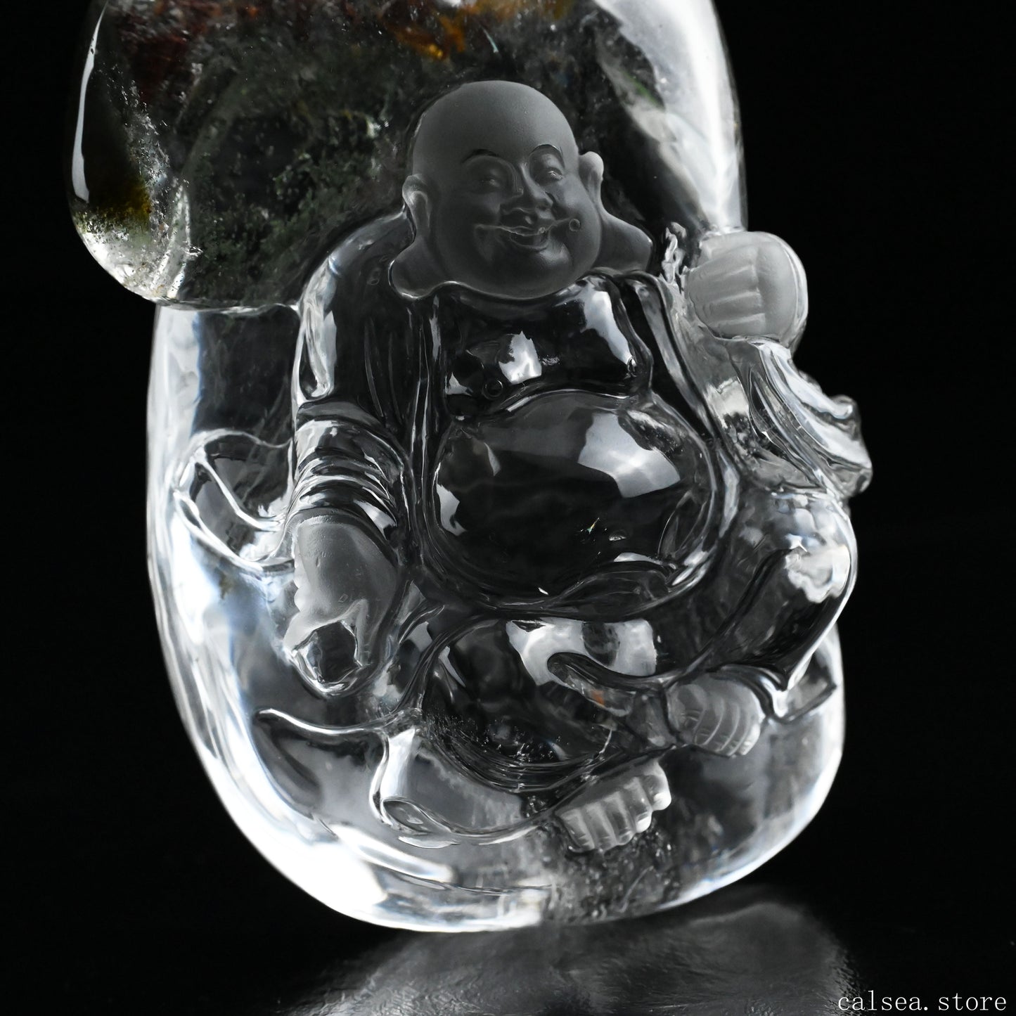 Gradenquartz Smile Money Bag Buddha Sculpture Crystal Healing Hand Carved