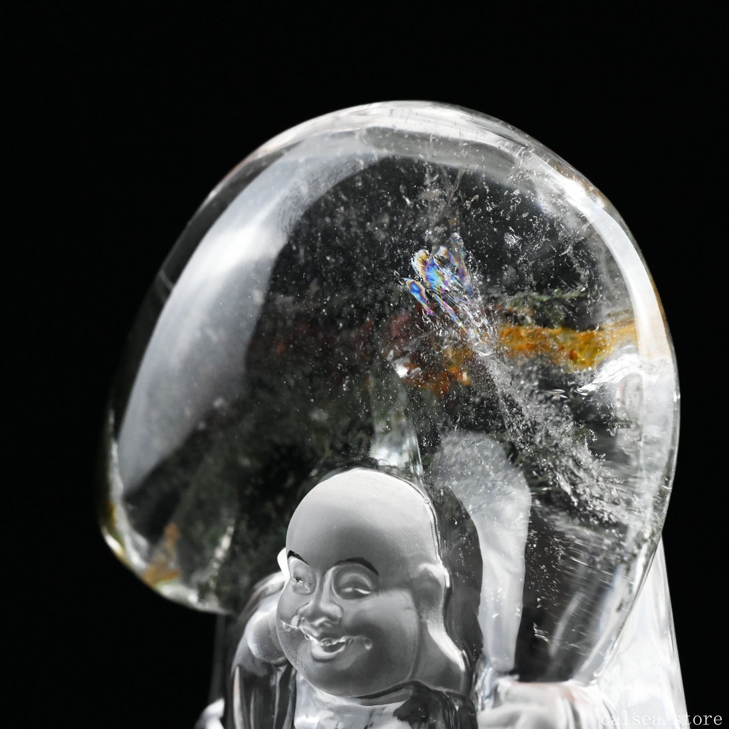 Gradenquartz Smile Money Bag Buddha Sculpture Crystal Healing Hand Carved