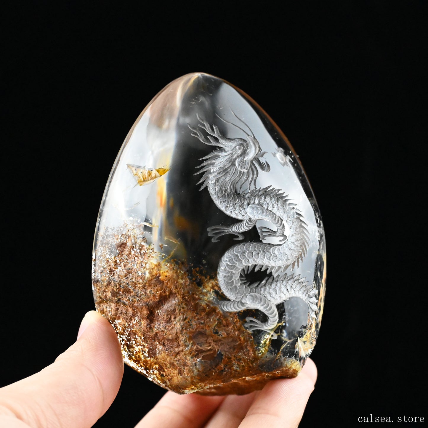 Awesome Coloful Gardenquartz Dragon Sculpture Crystal Healing Hand Carved