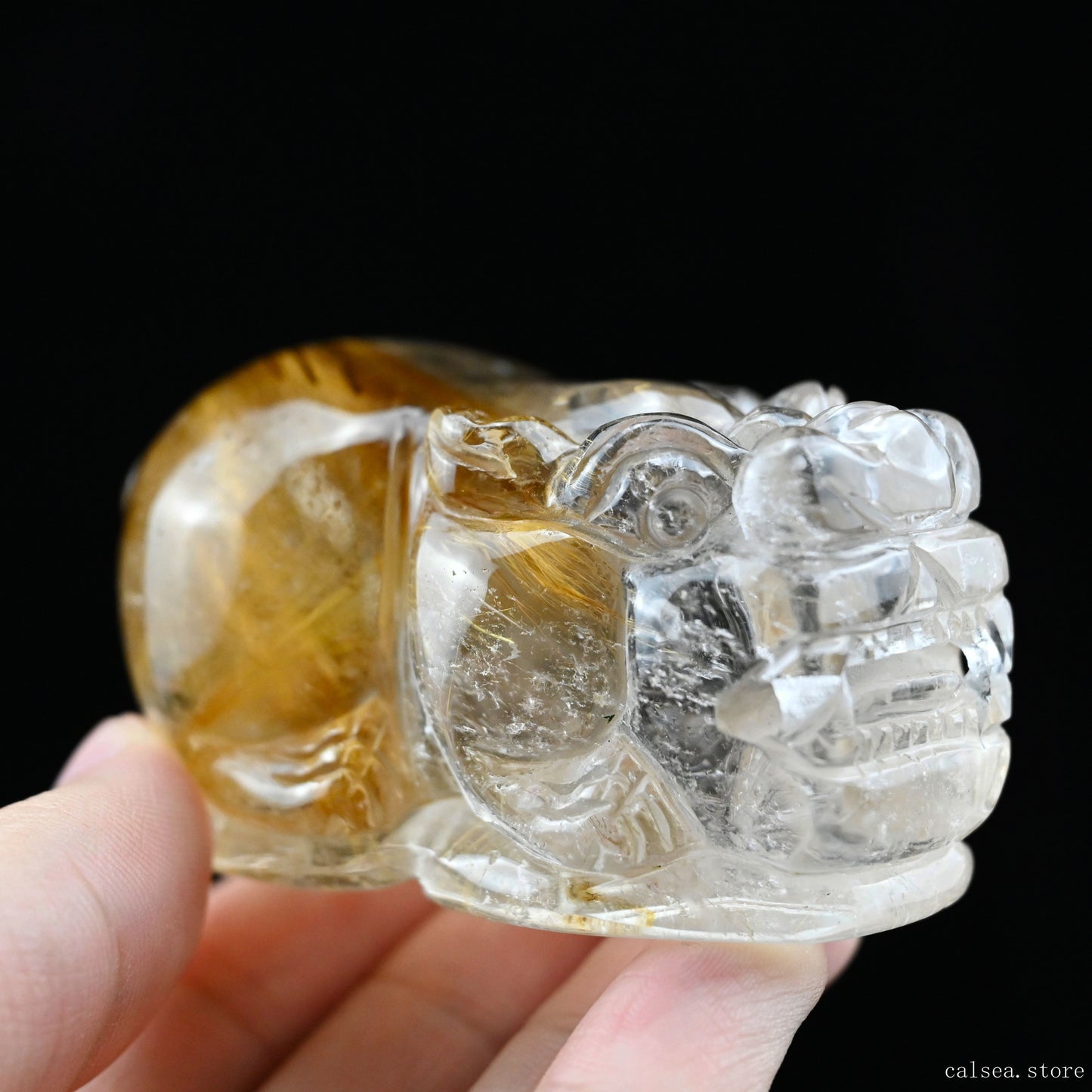 Golden Rutile PiXiu Sculpture Rutilated Crystal Crystal Healing Hand Carved