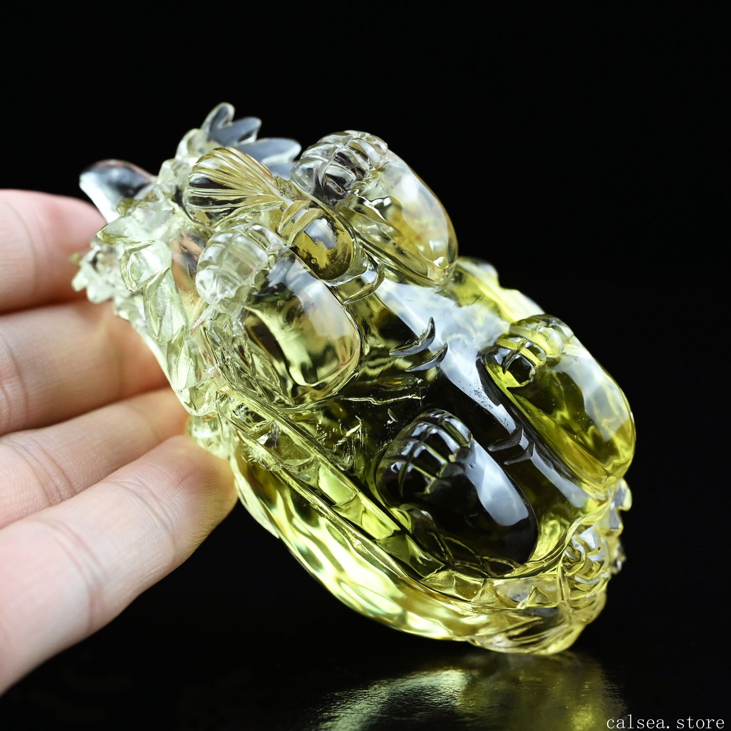 3.67'' Brazil Citrine Dragon Turtle Sculpture Crystal Healing Hand Carved