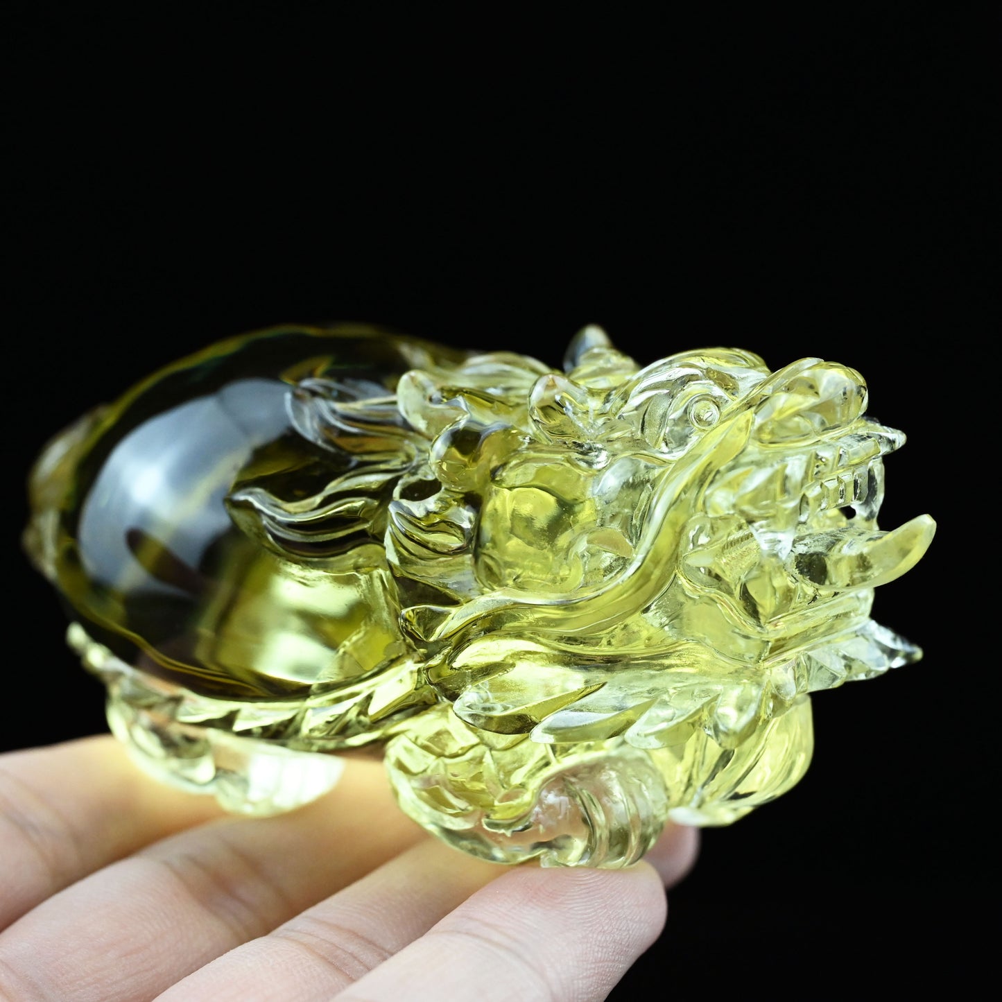 3.67'' Brazil Citrine Dragon Turtle Sculpture Crystal Healing Hand Carved