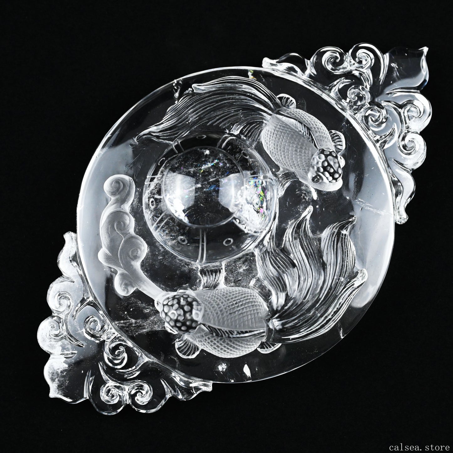 Awesome Clearquartz Mirror Fish Sculpture Crystal Healing Hand Carved