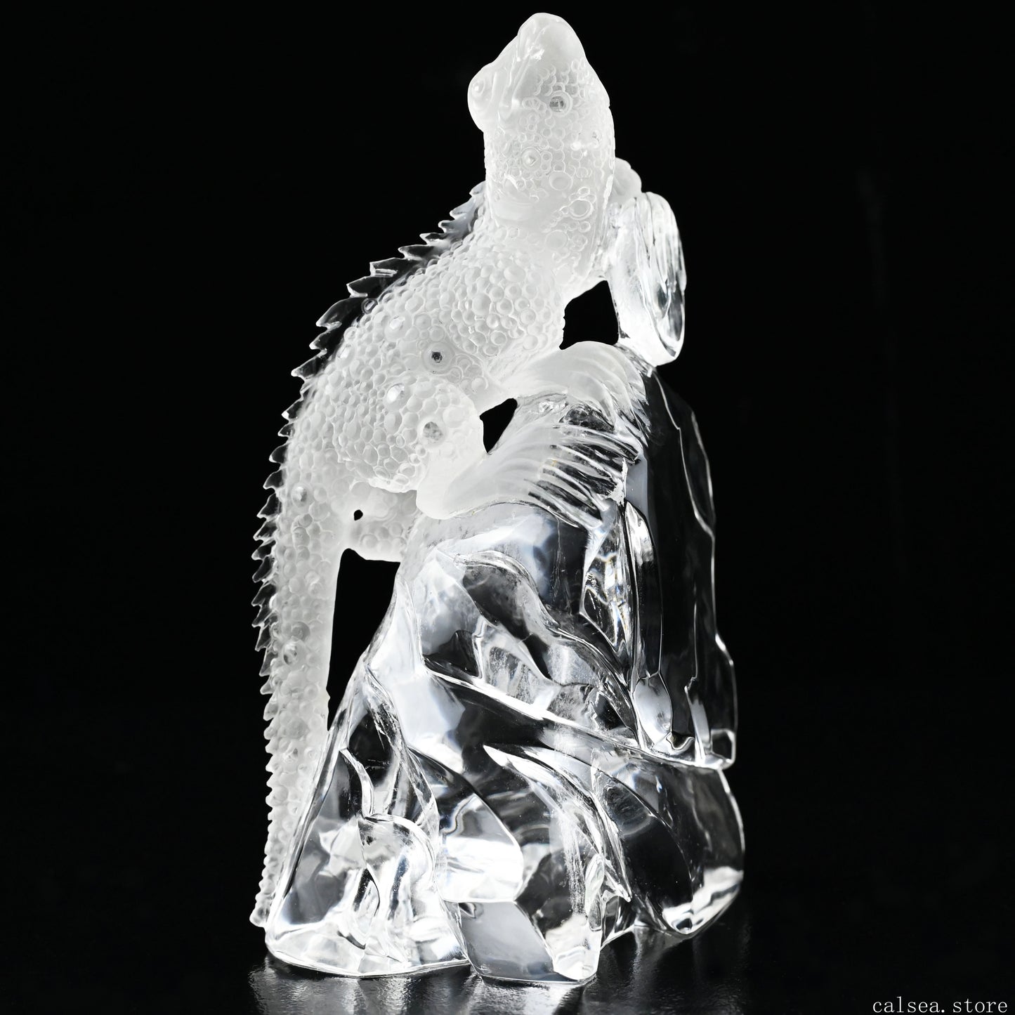 6.33'' Awesome Clearquartz Lizard Sculpture Crystal Healing Hand Carved Super Realistic