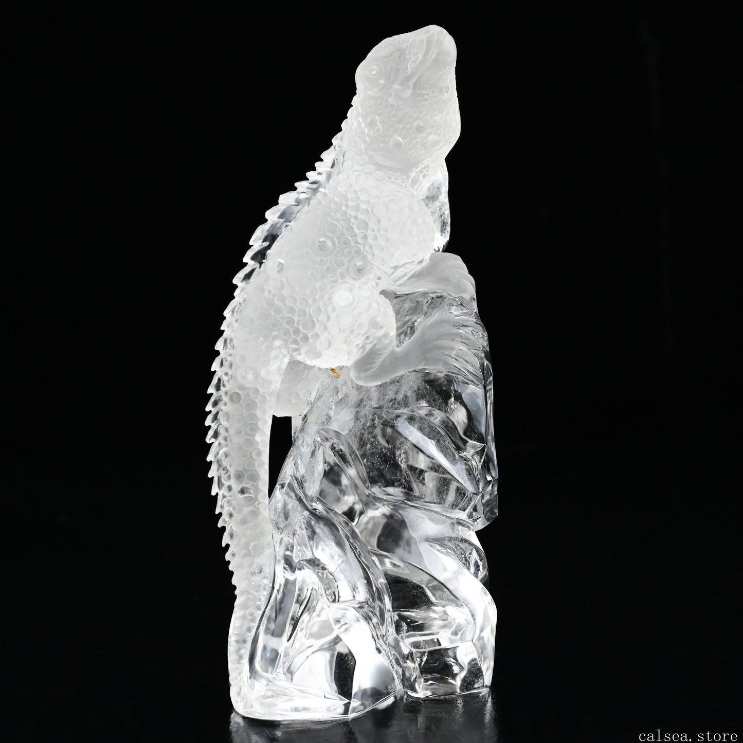 6.33'' Awesome Clearquartz Lizard Sculpture Crystal Healing Hand Carved Super Realistic