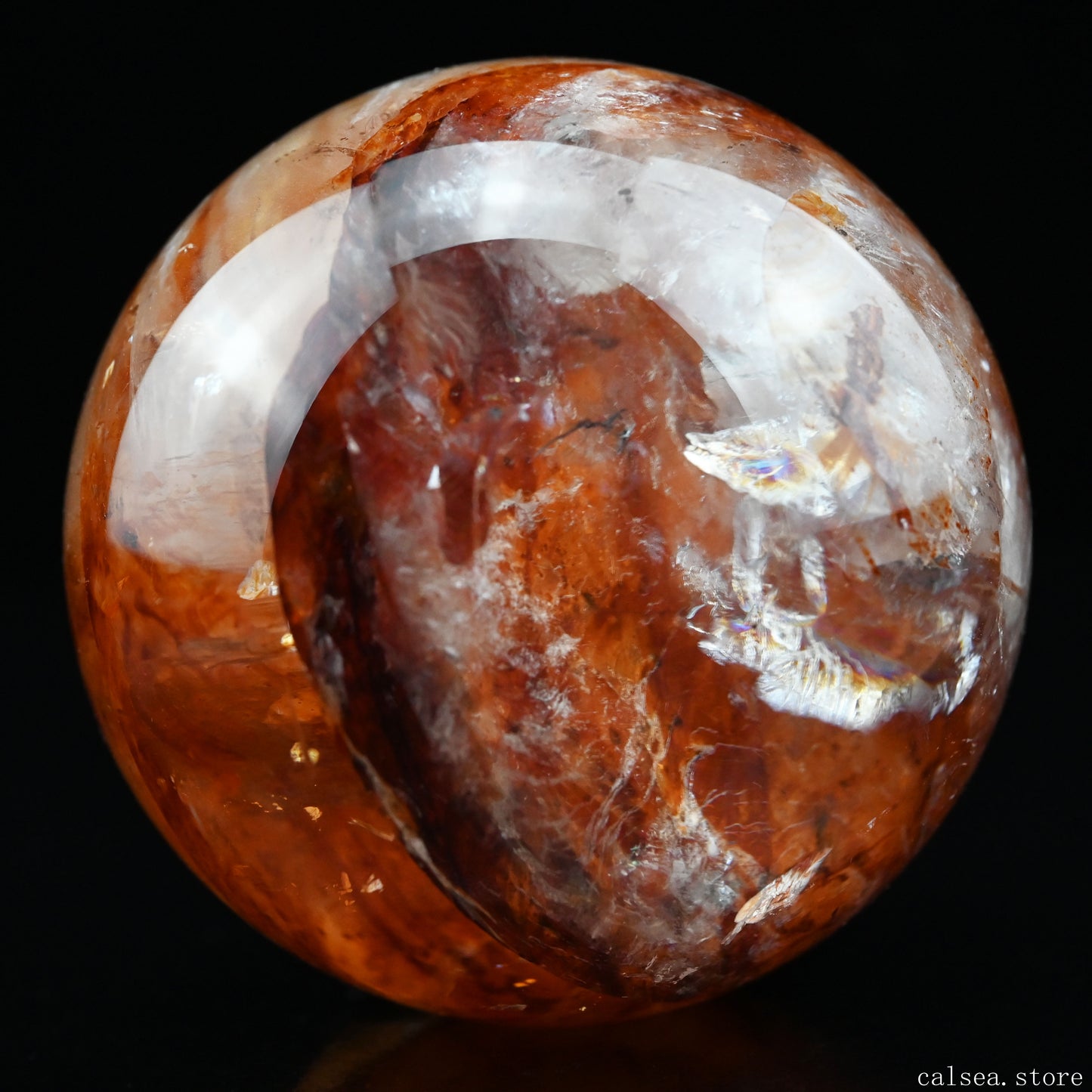 3.37'' Rainbow Dark Firequartz Sphere Crystal Healing Hand Carved Sphere/Ball