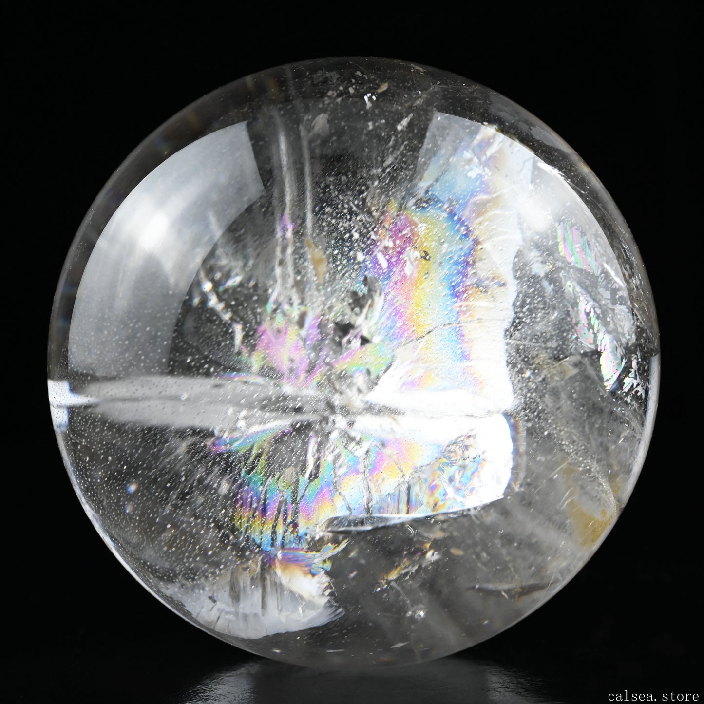 4.17'' Huge Rainbow Clearquartz Sphere Crystal Healing Hand Carved Sphere/Ball