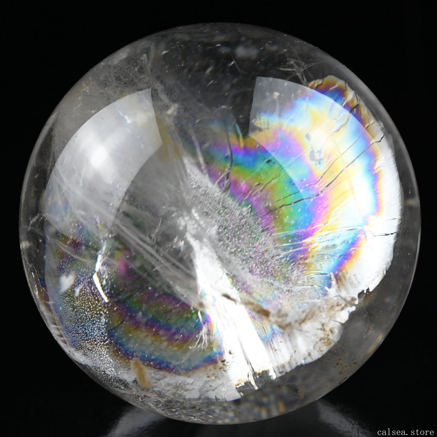 4.17'' Huge Rainbow Clearquartz Sphere Crystal Healing Hand Carved Sphere/Ball