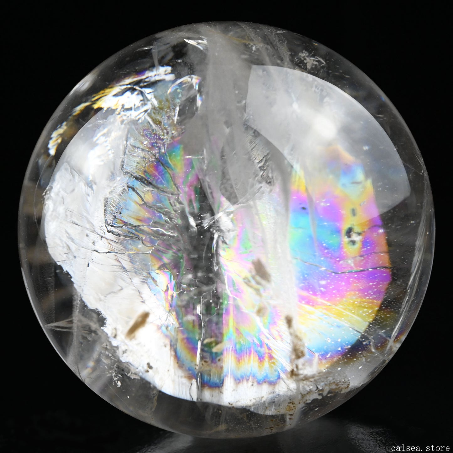 4.17'' Huge Rainbow Clearquartz Sphere Crystal Healing Hand Carved Sphere/Ball