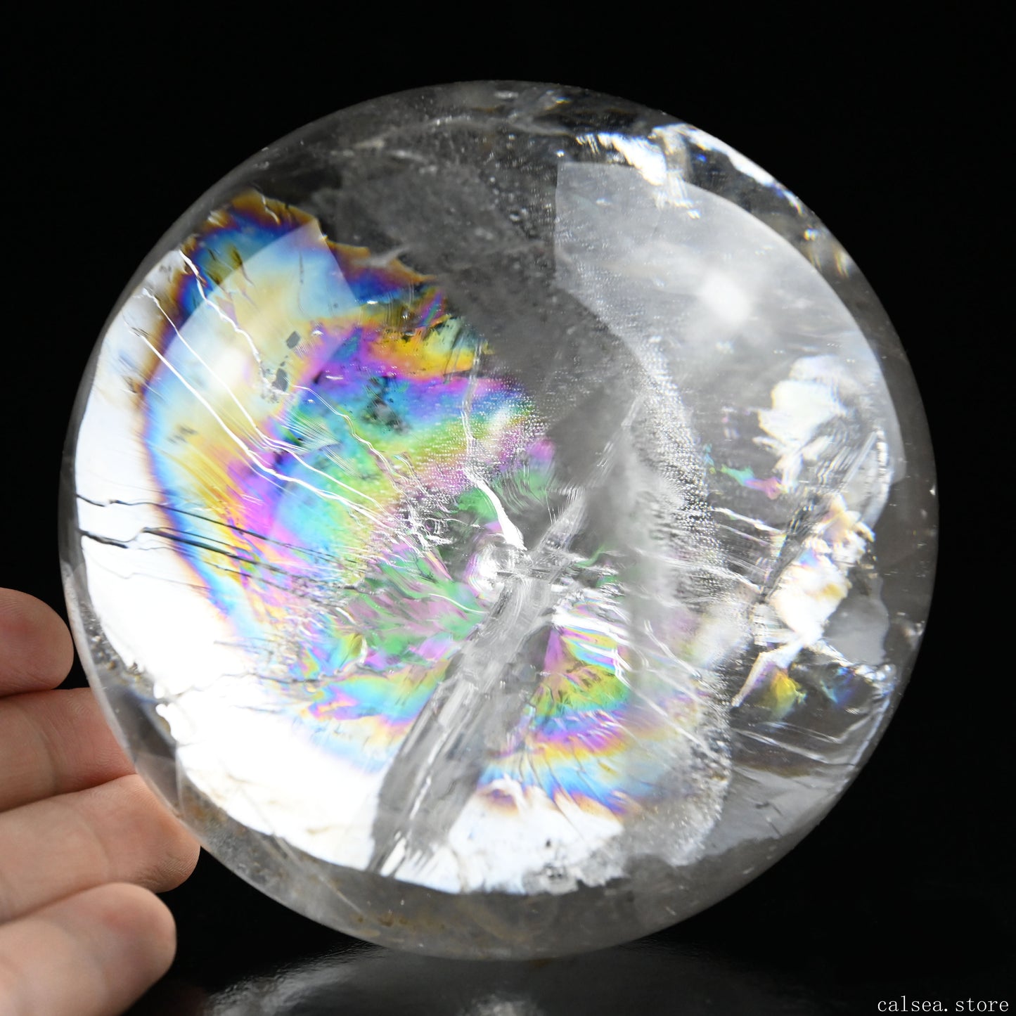 4.17'' Huge Rainbow Clearquartz Sphere Crystal Healing Hand Carved Sphere/Ball