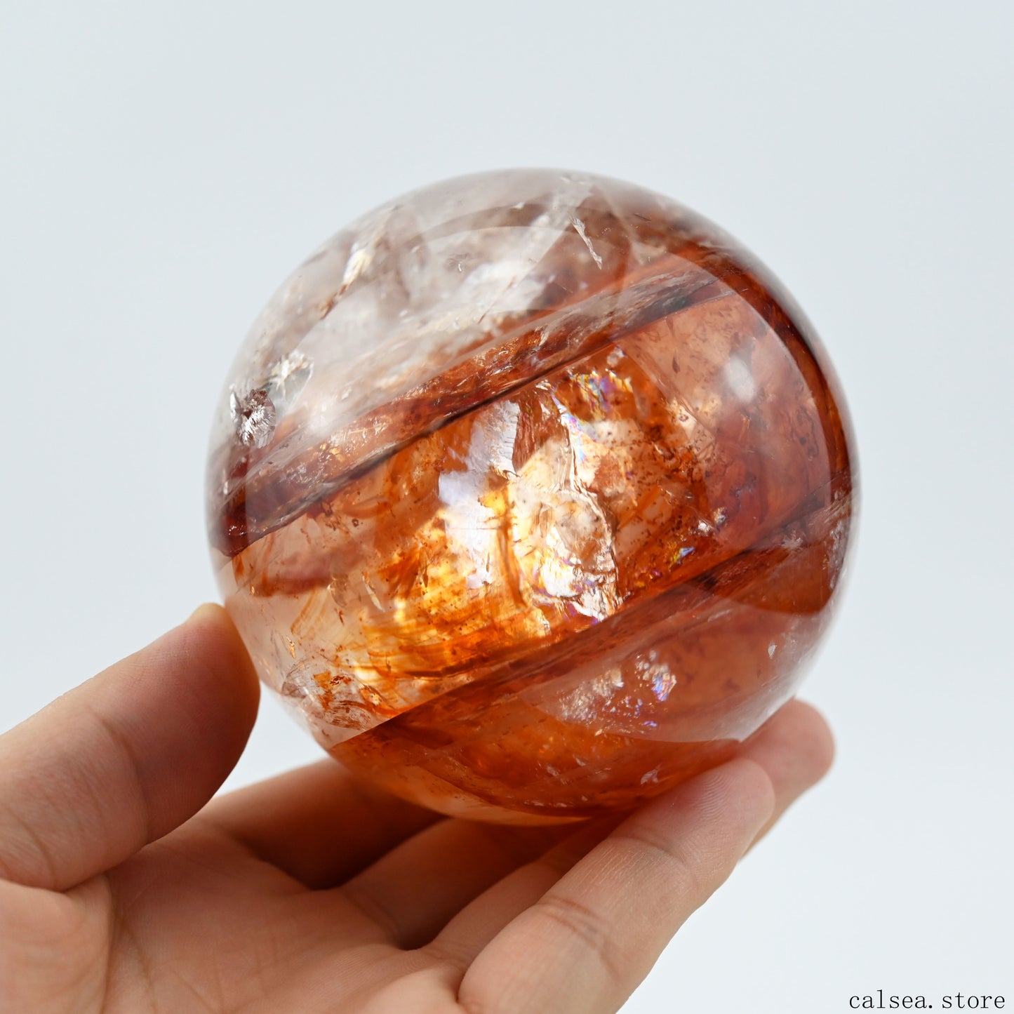 3.37'' Rainbow Dark Firequartz Sphere Crystal Healing Hand Carved Sphere/Ball