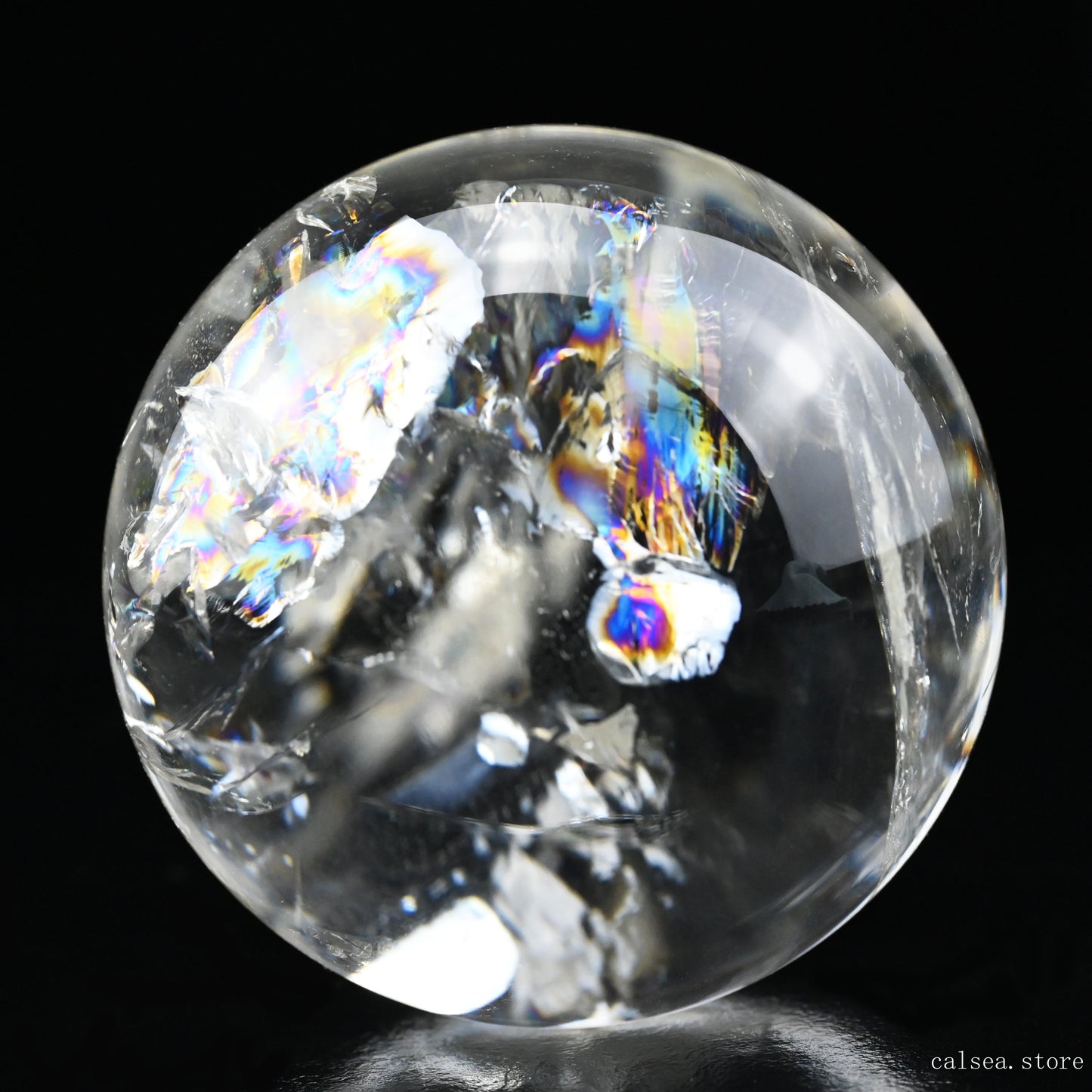 3.54'' Stunning Rainbow Clearquartz Sphere Crystal Healing Hand Carved Sphere/Ball