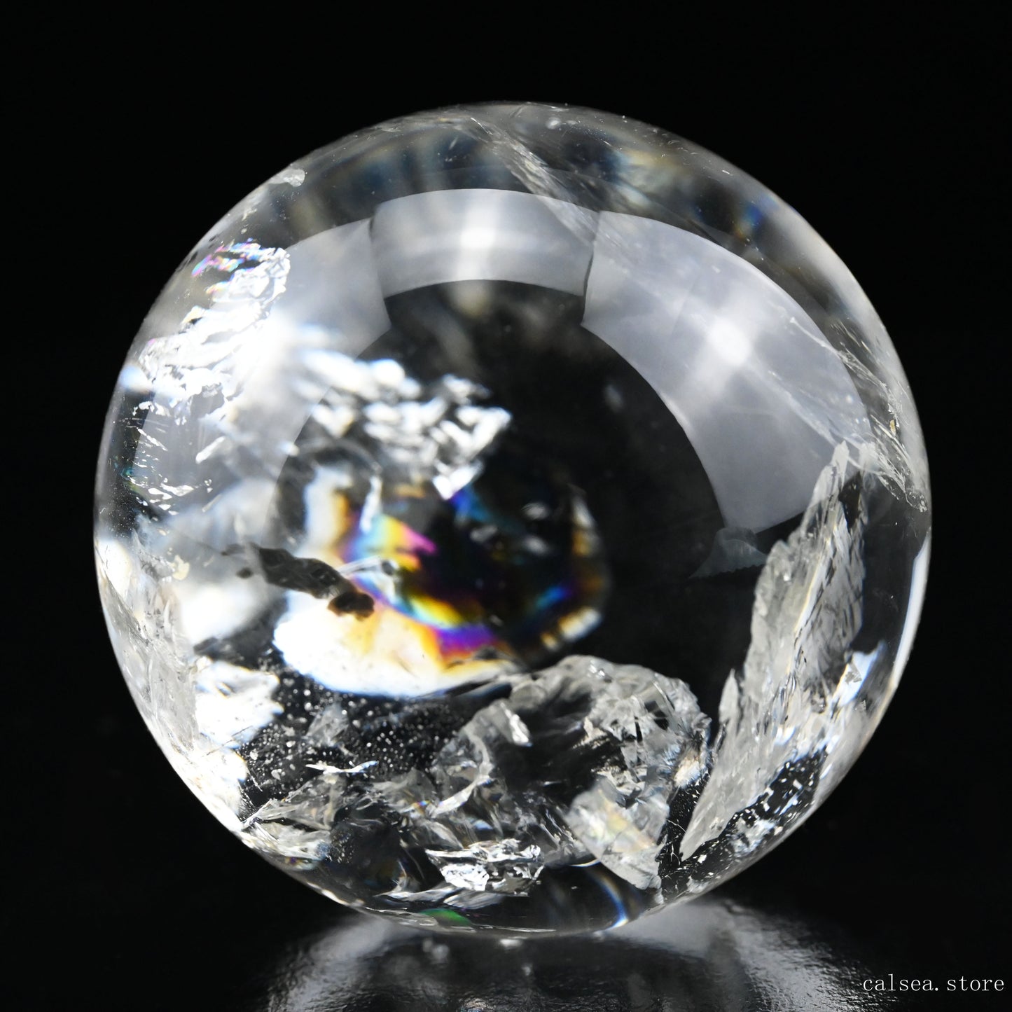 3.54'' Stunning Rainbow Clearquartz Sphere Crystal Healing Hand Carved Sphere/Ball