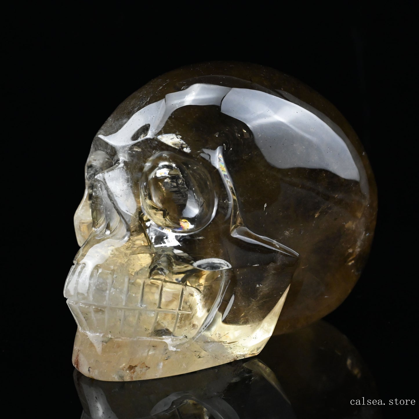 5.51'' Smokey Citrine Hand Carved Crystal Skull Sculpture Crystal Healing Super Realistic