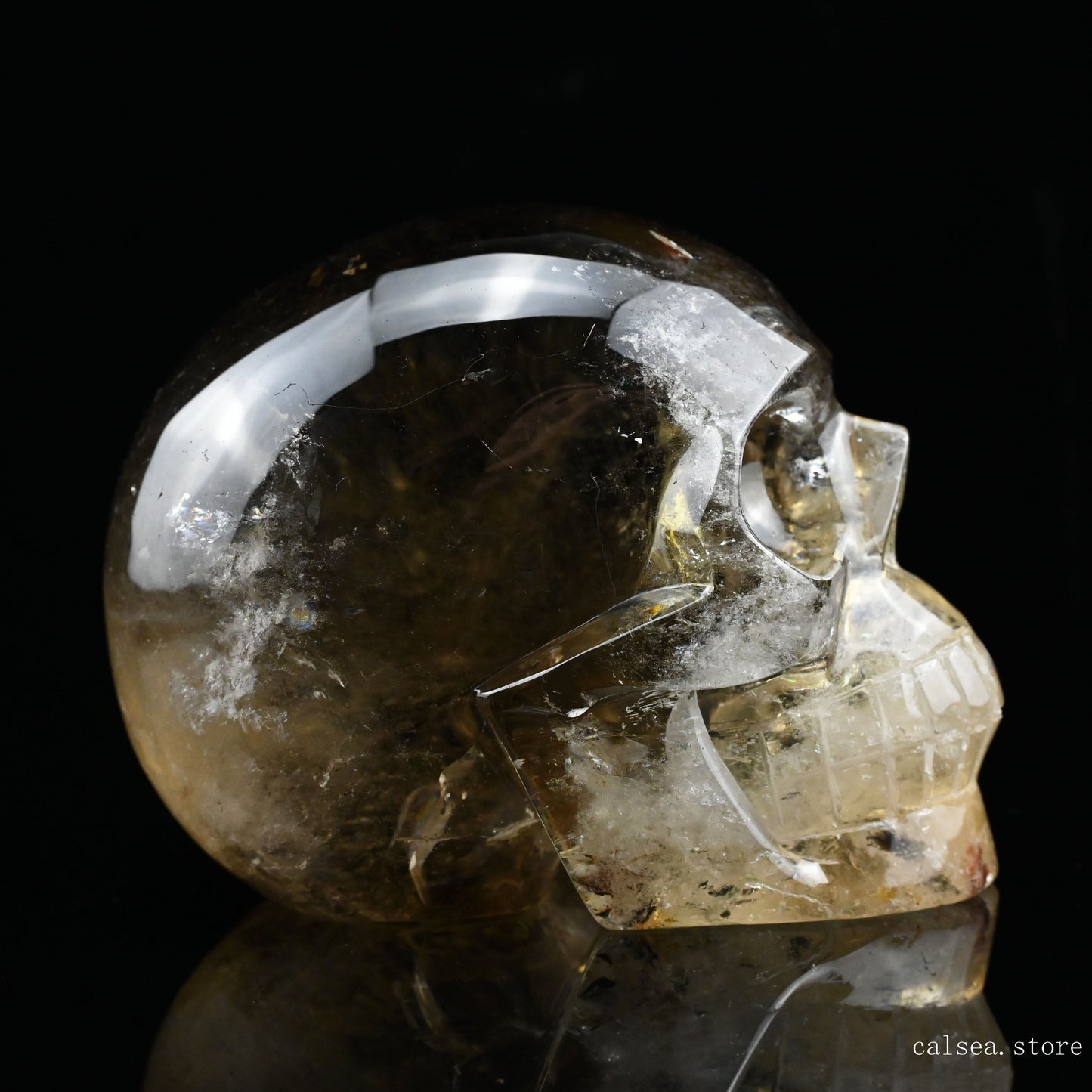 5.51'' Smokey Citrine Hand Carved Crystal Skull Sculpture Crystal Healing Super Realistic